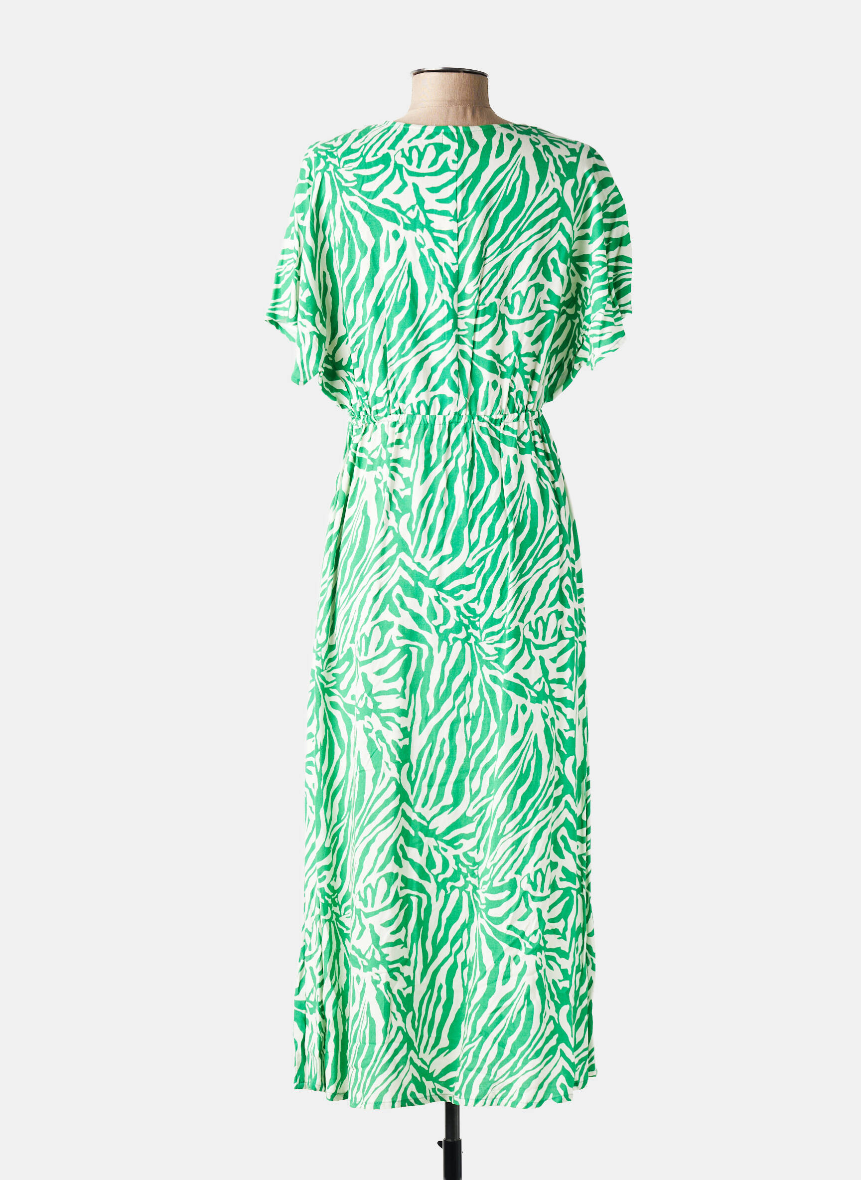 Robe mi-longue imprimé fantaisie manches courtes vert ANGE femme