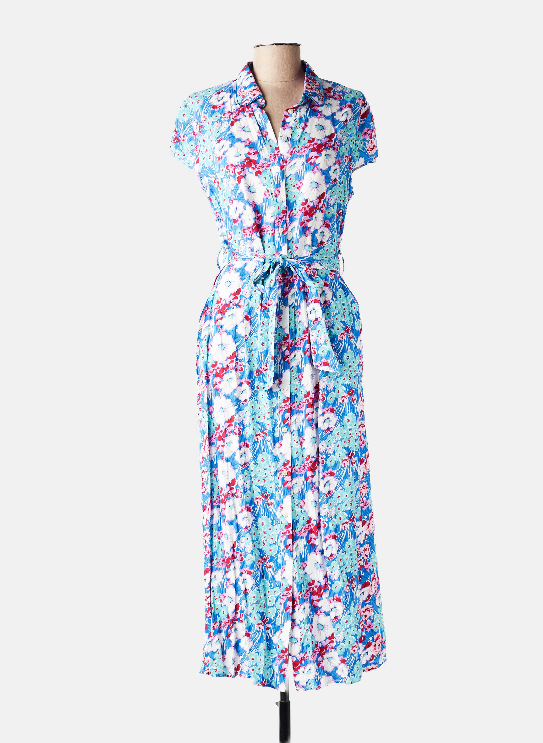 Robe longue manches courtes manches courtes bleu QUEEN'S femme