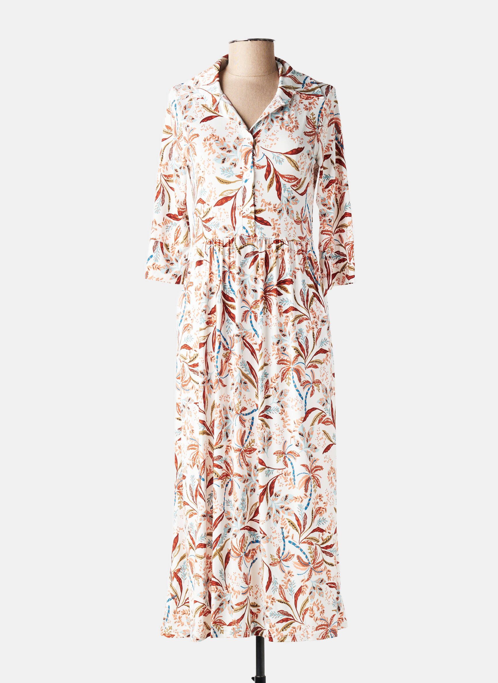 Robe longue imprimé fantaisie manches 3/4 blanc JOY'S PARIS femme