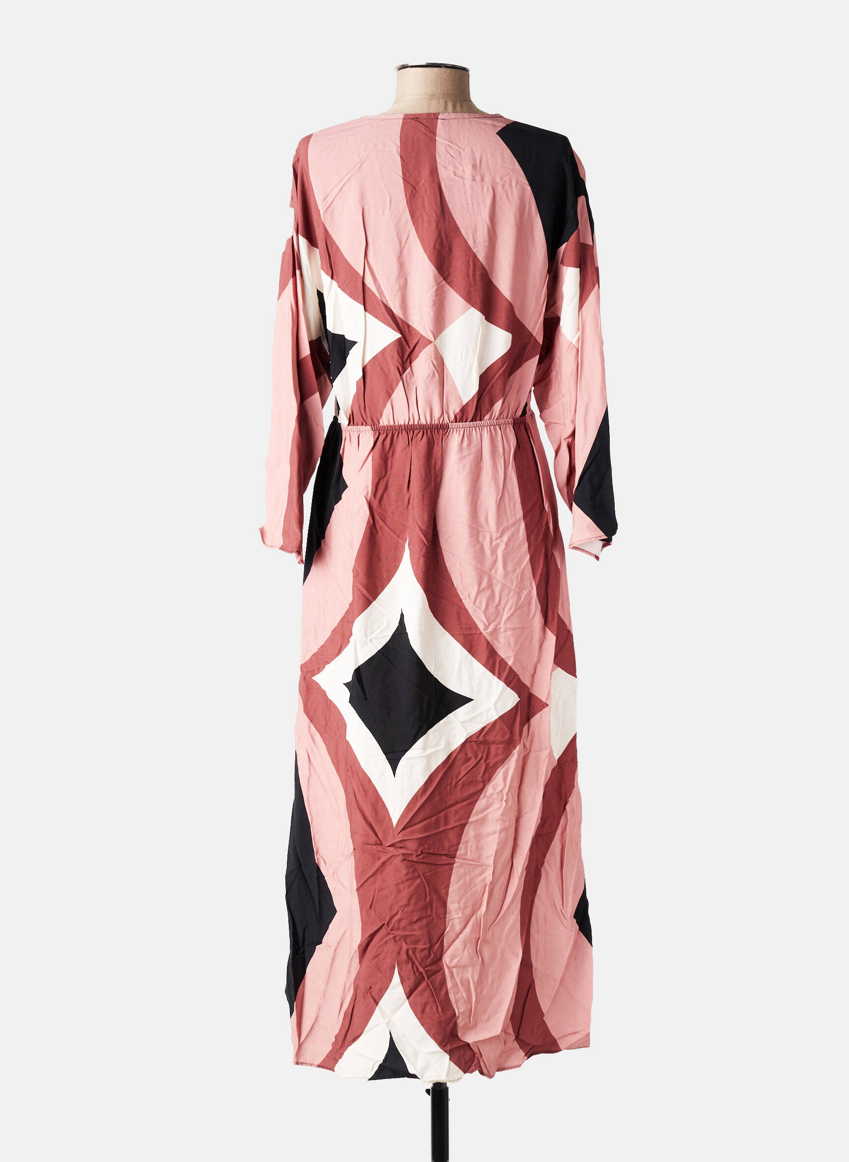 Robe longue imprimé fantaisie manches longues rose ANGE femme