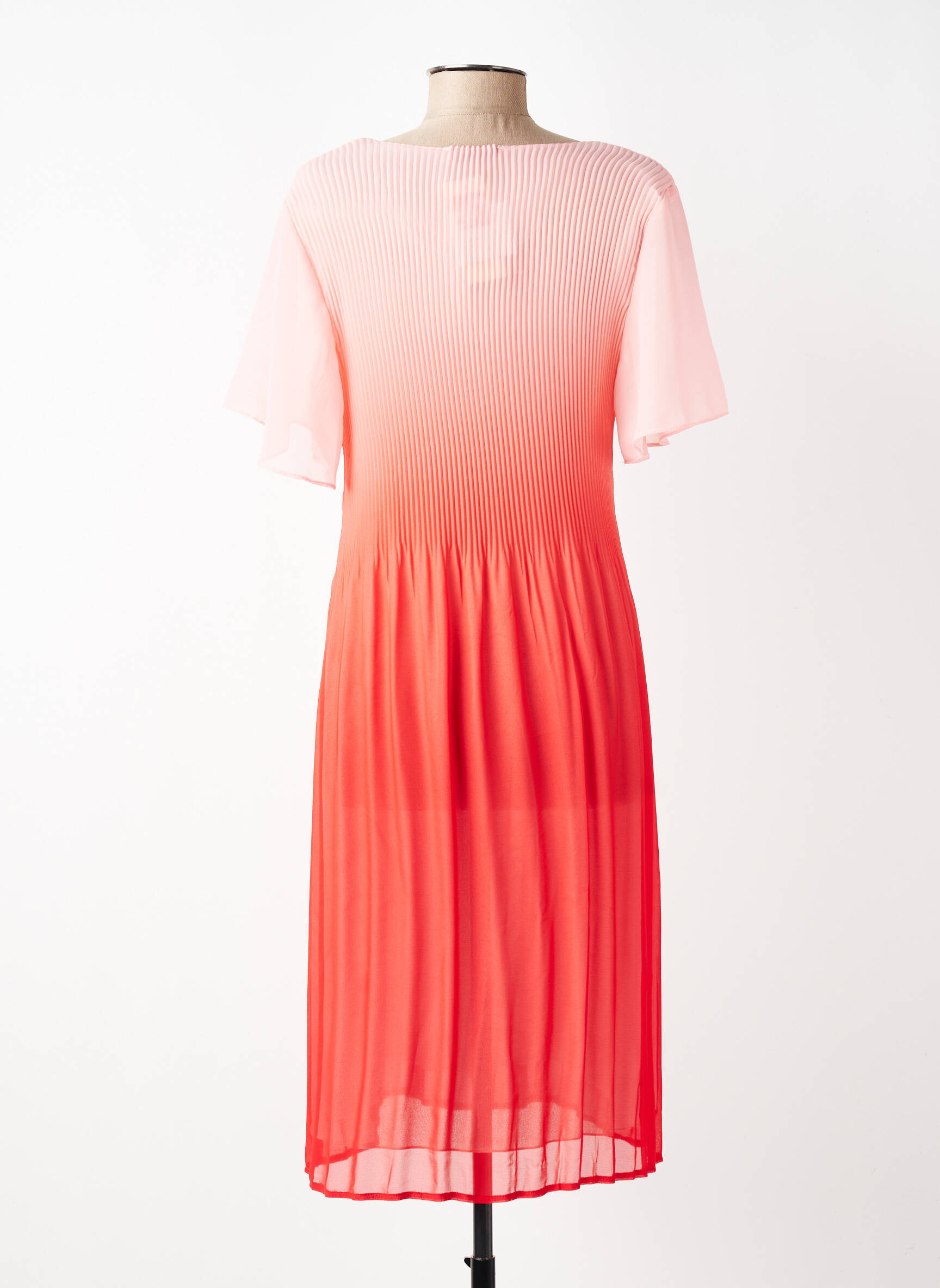 Robe mi-longue tissage crêpe manches courtes rose HALOGENE femme