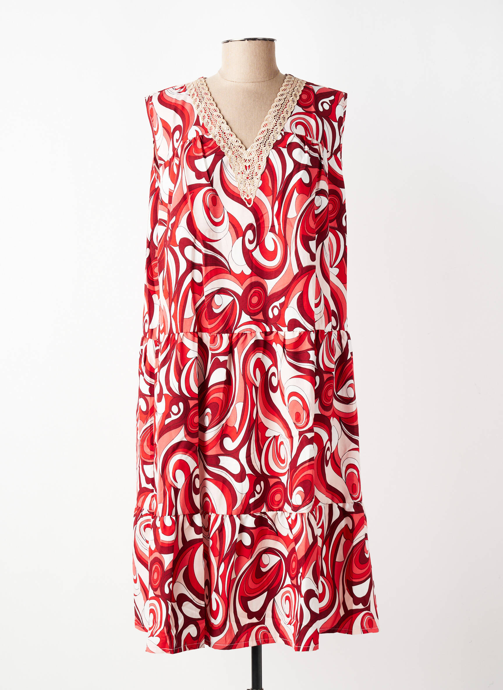 Robe mi-longue imprimé fantaisie sans manche rouge WORLD FASHION femme