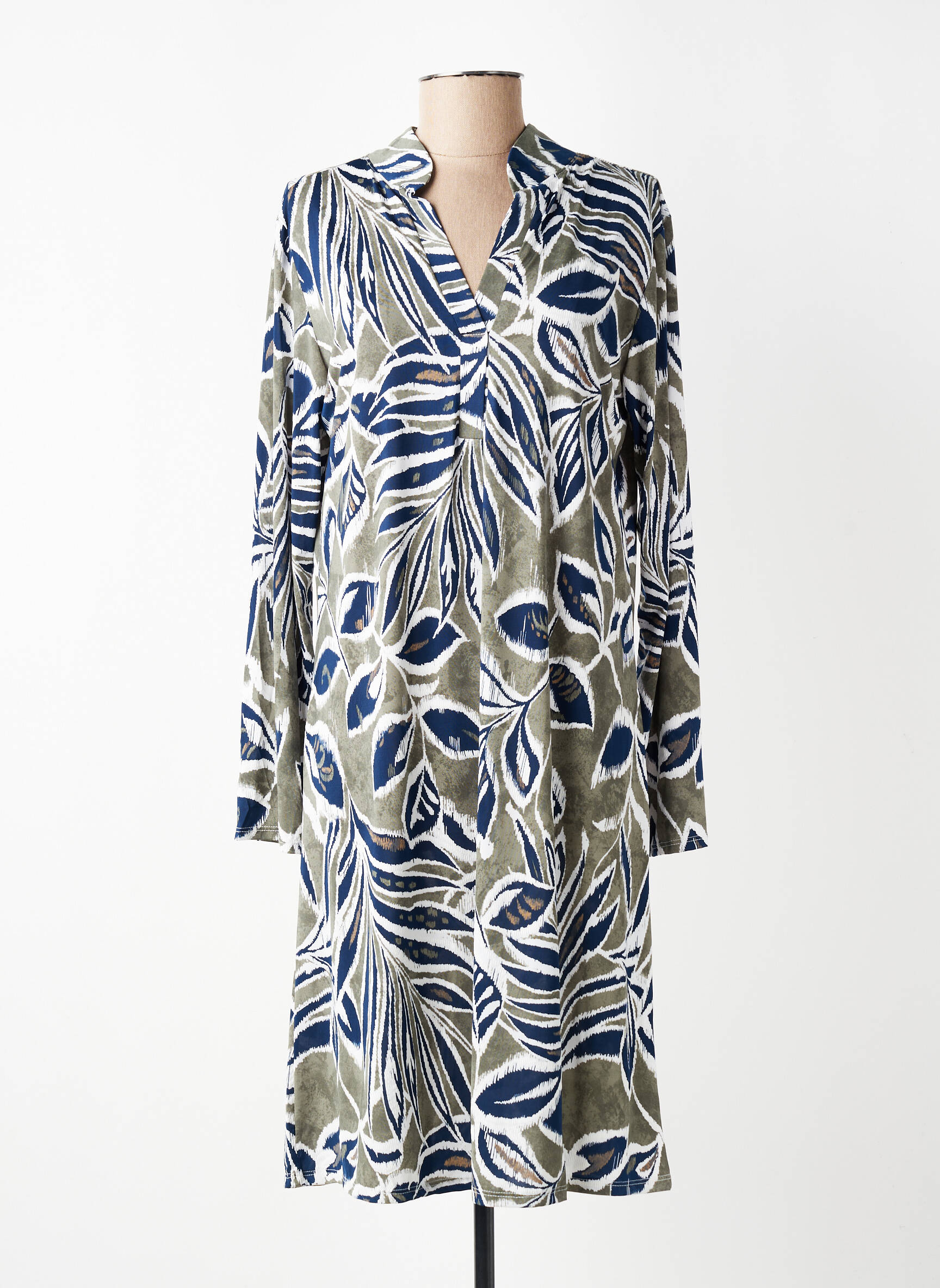 Robe mi-longue imprimé fantaisie manches longues bleu JOY'S PARIS femme