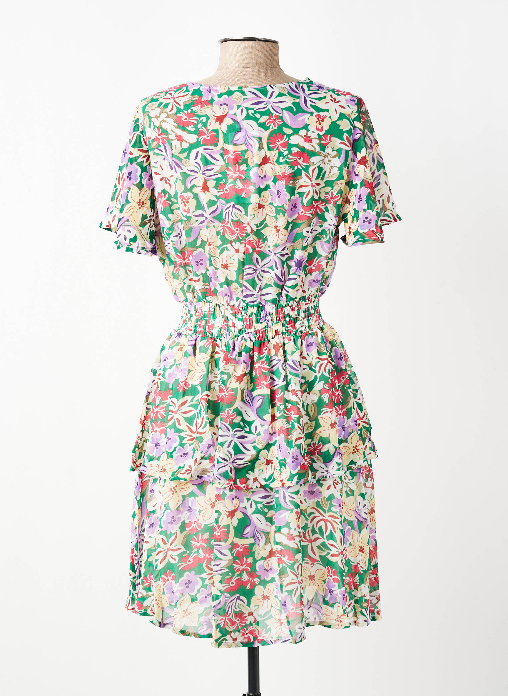 Robe mi-longue imprimé fantaisie manches courtes vert QUEEN'S femme