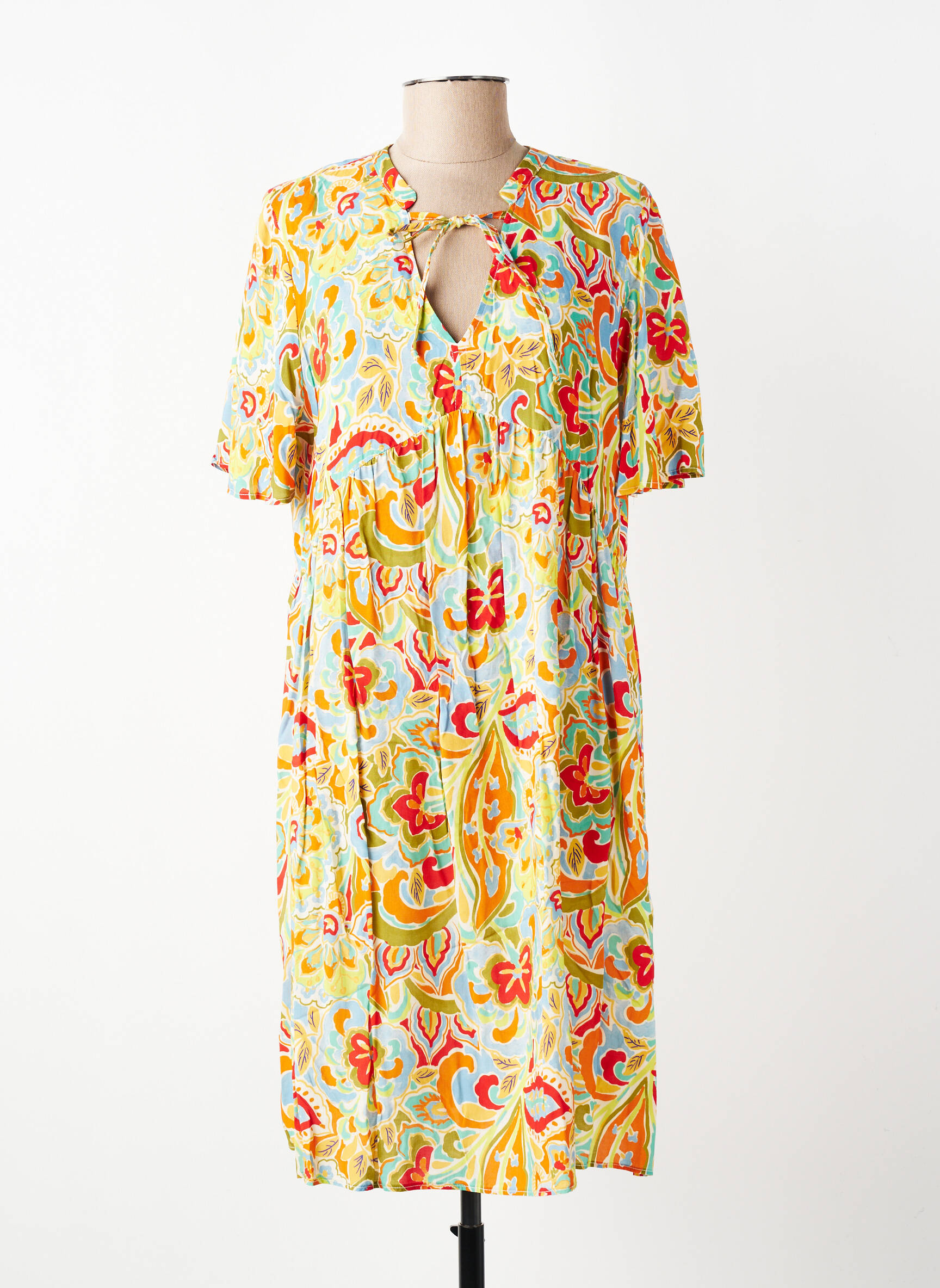 Robe mi-longue imprimé fantaisie manches courtes vert EMA BLUE'S femme