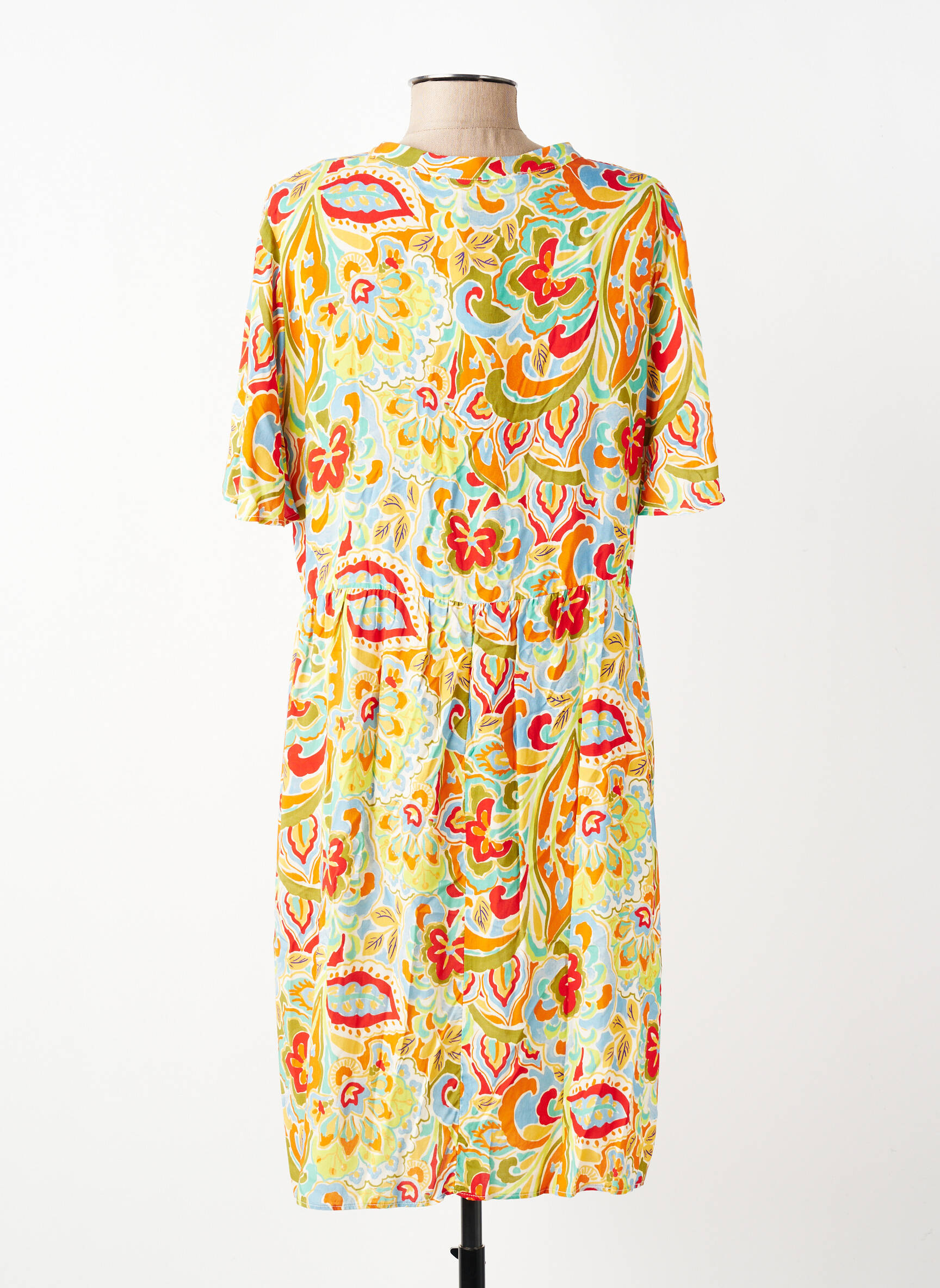 Robe mi-longue imprimé fantaisie manches courtes vert EMA BLUE'S femme