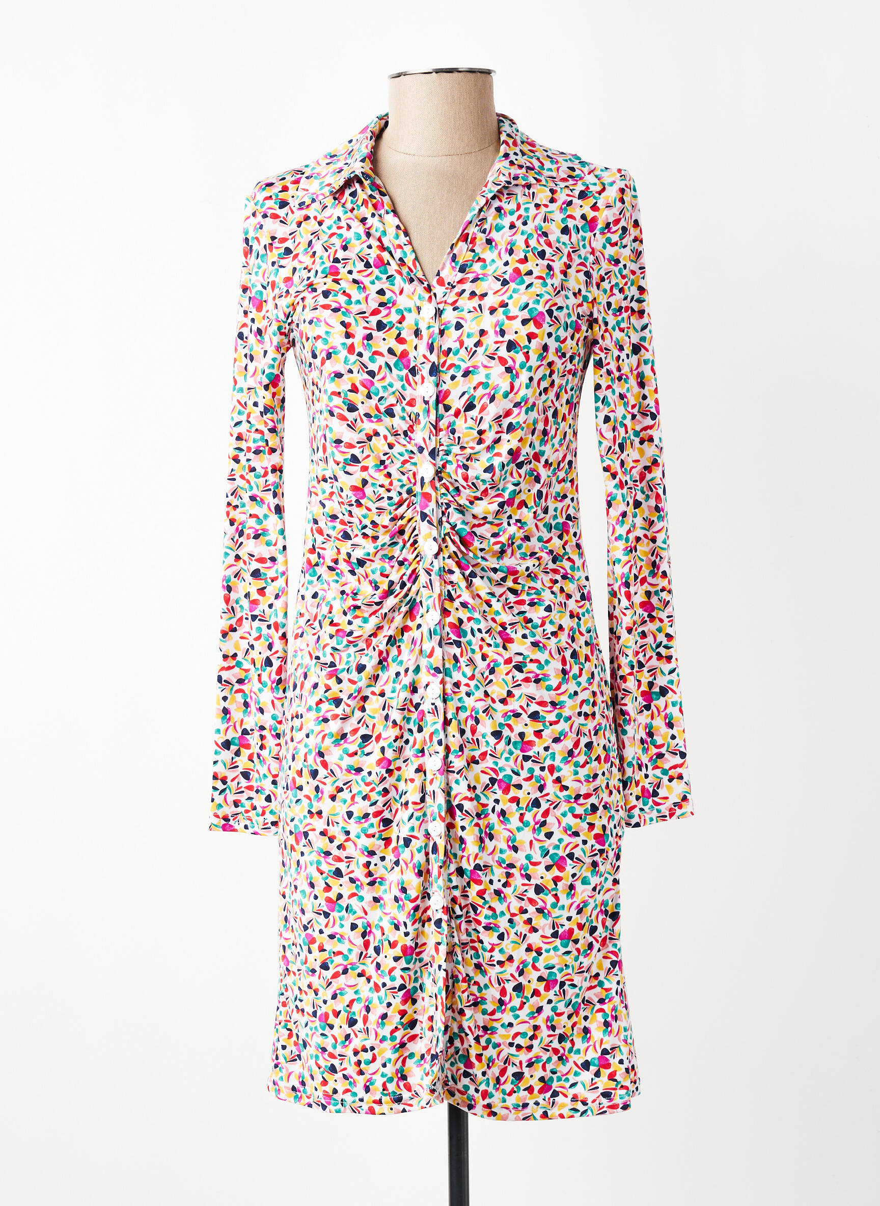 Robe mi-longue imprimé fantaisie manches longues blanc JOY'S PARIS femme