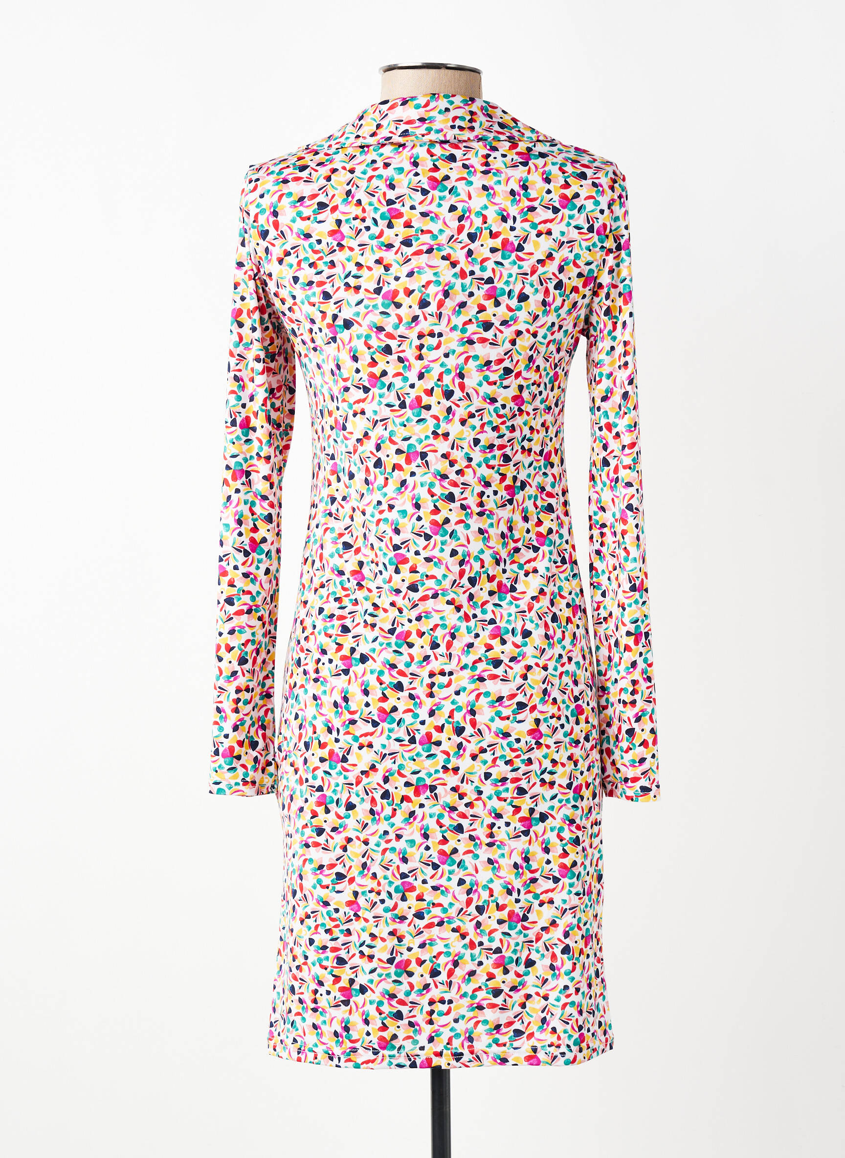 Robe mi-longue imprimé fantaisie manches longues blanc JOY'S PARIS femme