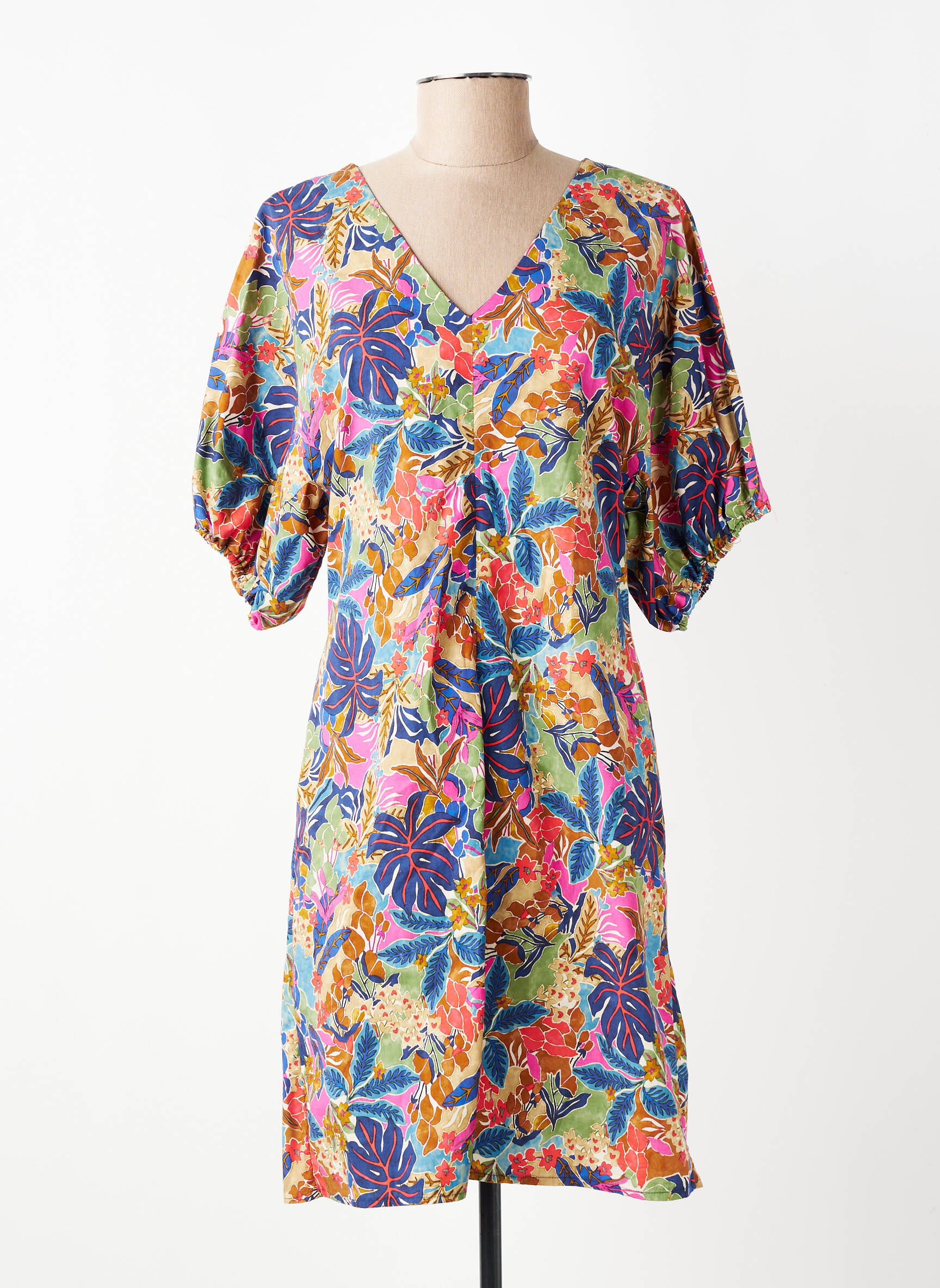 Robe mi-longue imprimé fantaisie manches courtes bleu EMA BLUE'S femme