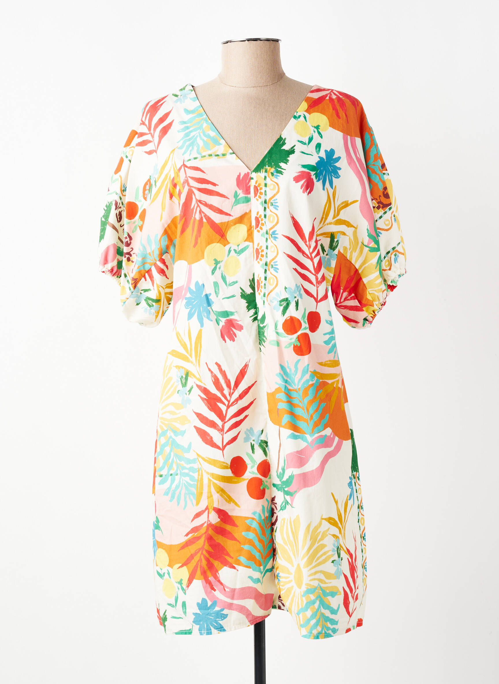 Robe mi-longue imprimé fantaisie manches courtes blanc EMA BLUE'S femme