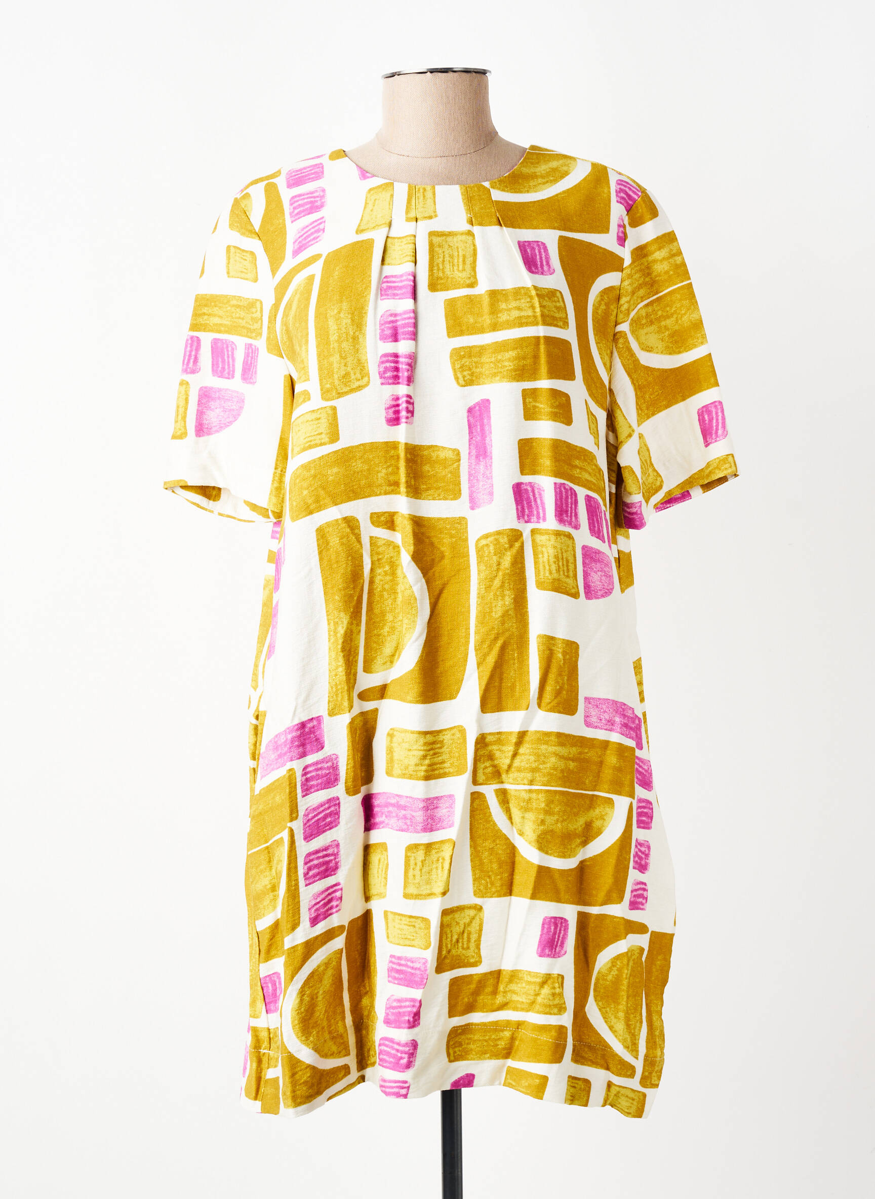Robe courte manches courtes manches courtes jaune LAST QUEEN femme