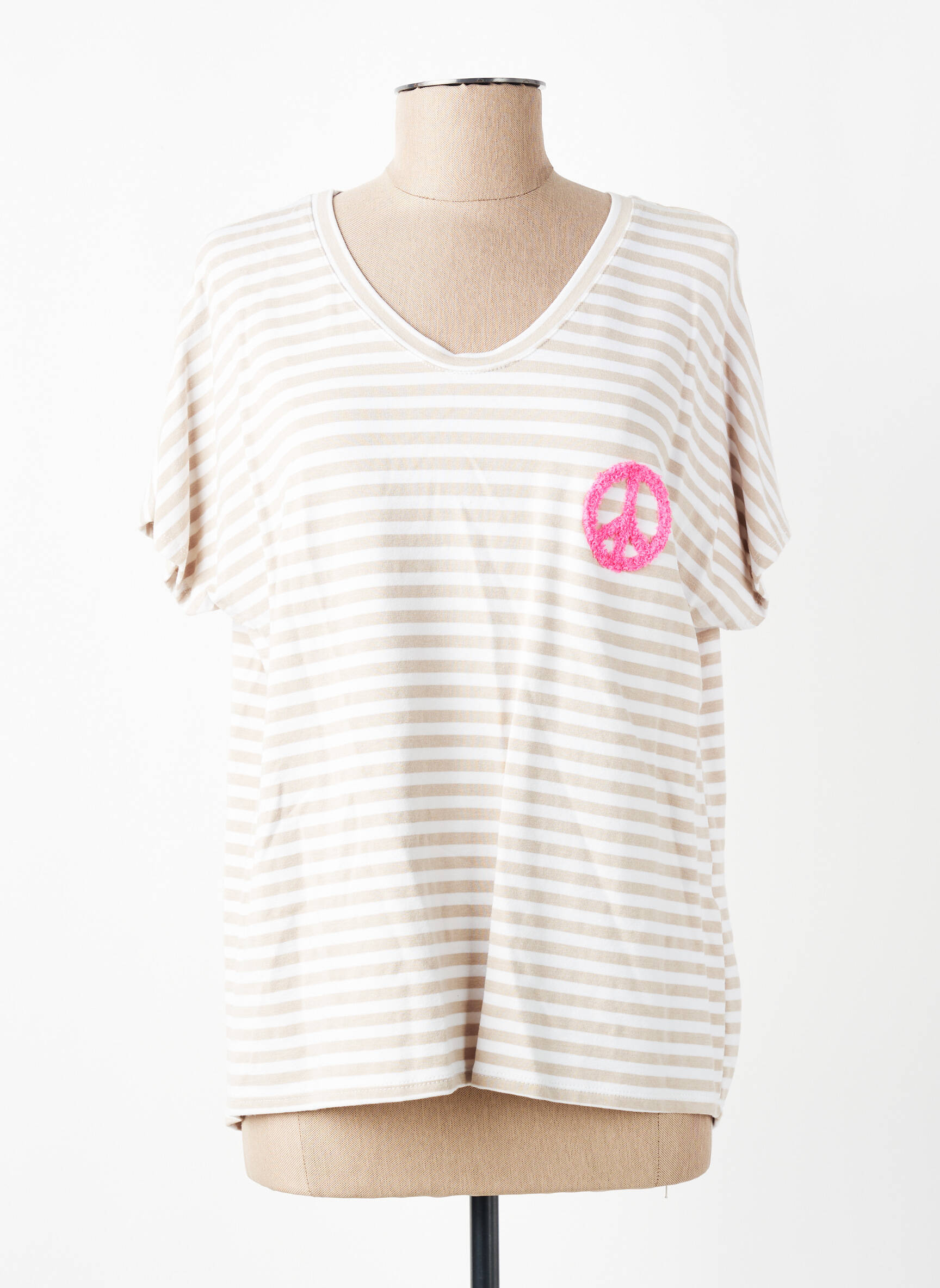 T-shirt coupe droite manches courtes beige AROMA femme