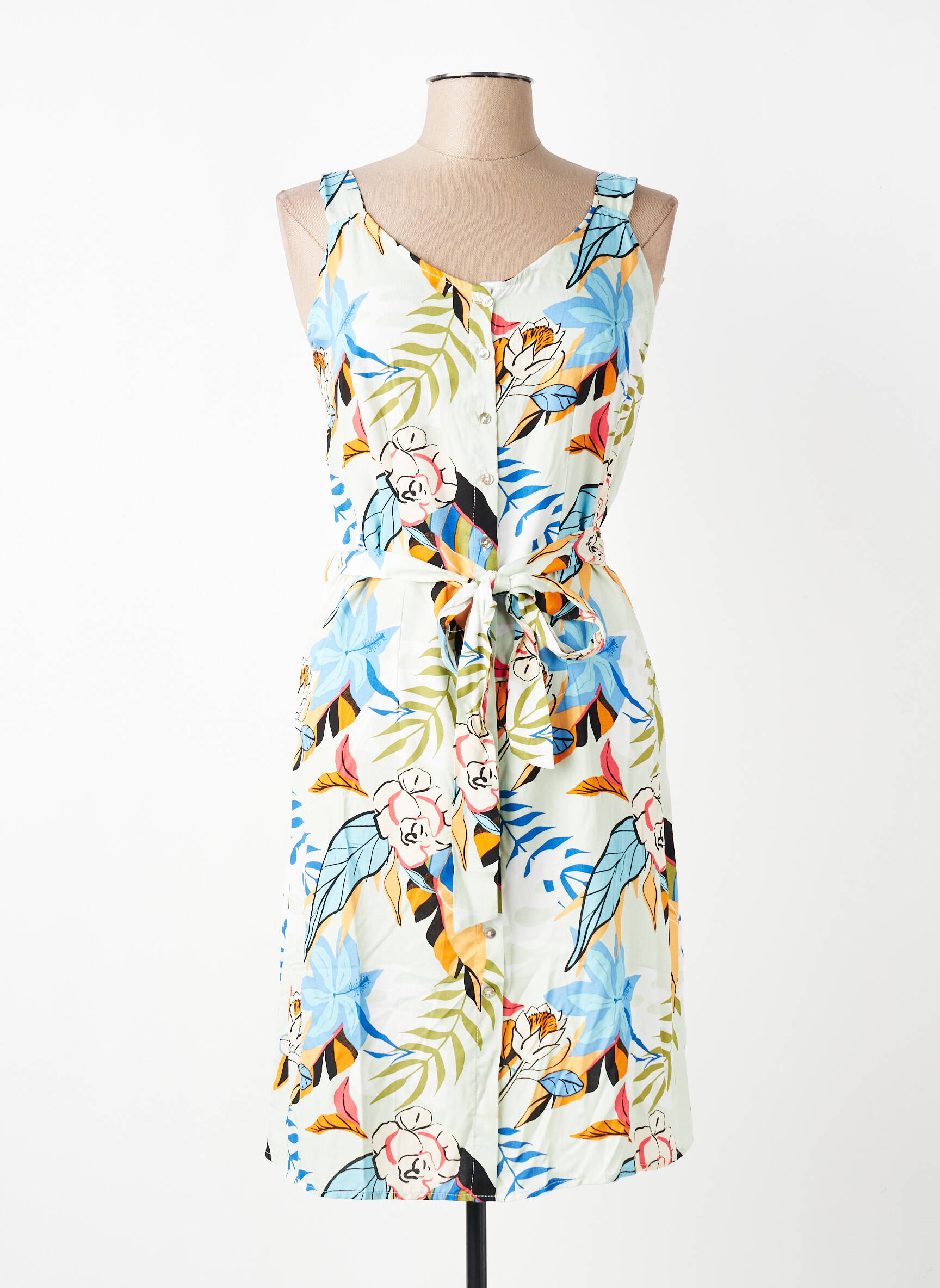 Robe mi-longue imprimé fantaisie sans manche vert S.QUISE femme