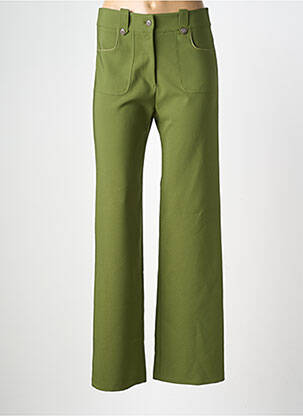 Pantalon droit tissage crêpe taille haute vert HALOGENE femme