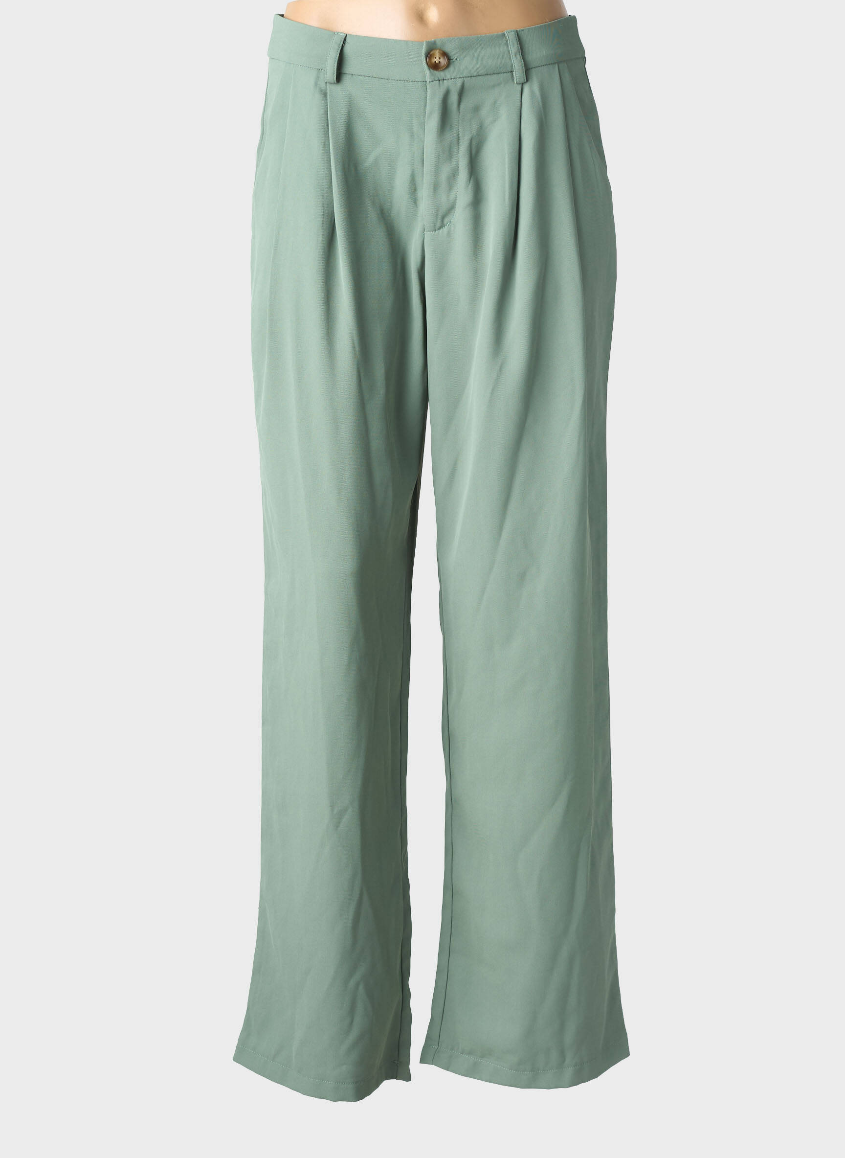 Pantalon large tissage crêpe taille haute vert INDIE+MOI femme