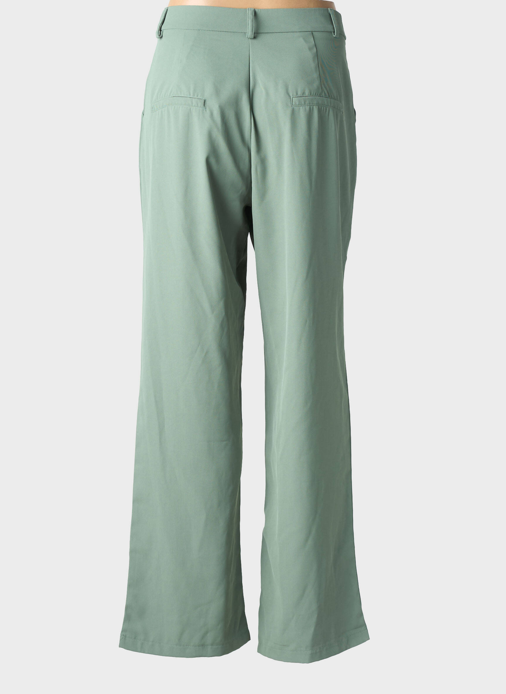 Pantalon large tissage crêpe taille haute vert INDIE+MOI femme