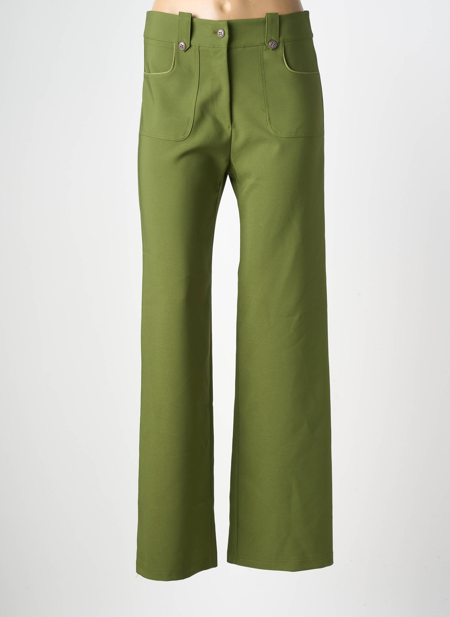 Pantalon droit tissage crêpe taille haute vert HALOGENE femme