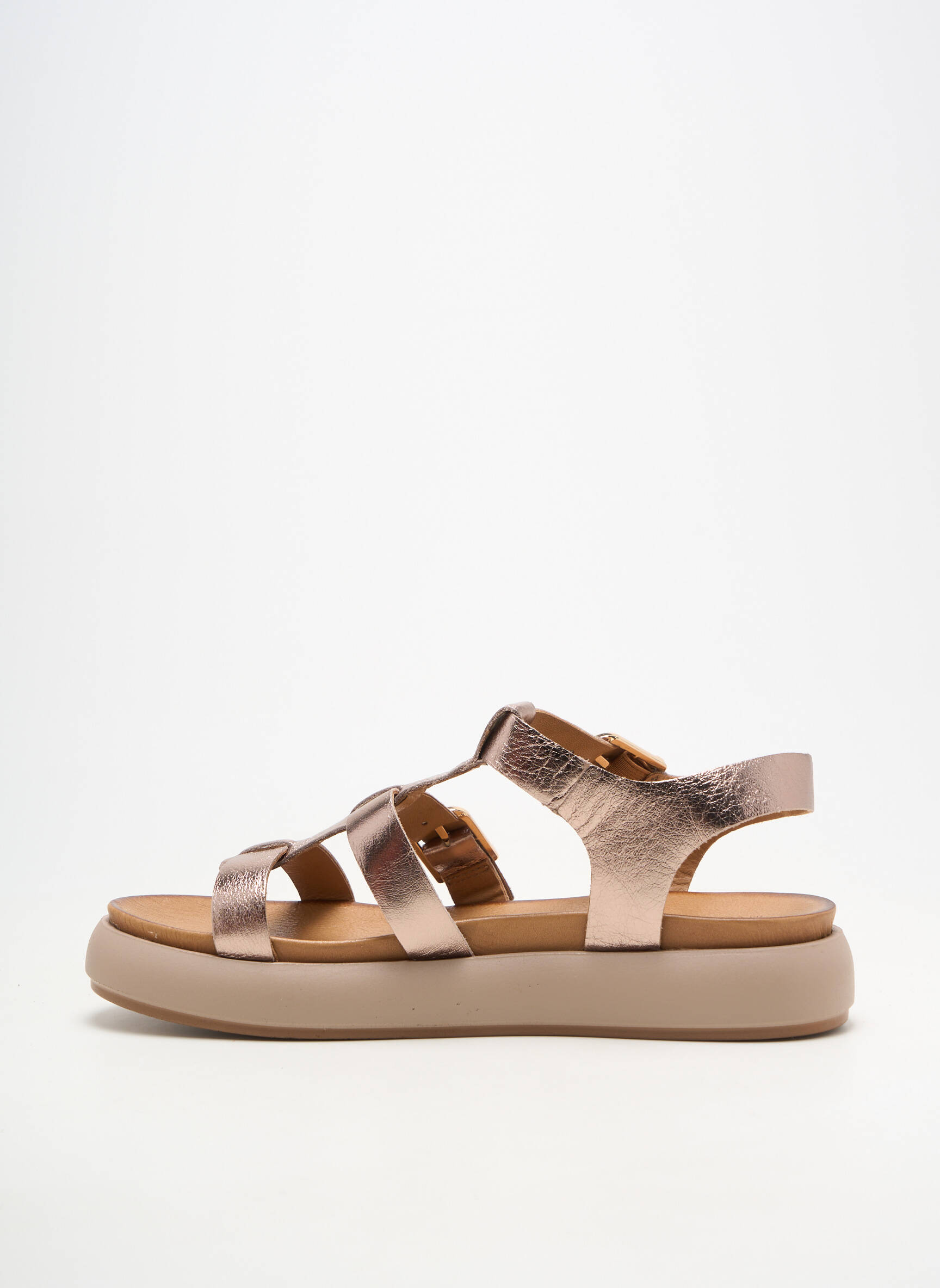 Sandales/nu pieds matière lisse talon plat jusqu'à 3cm marron INUOVO femme