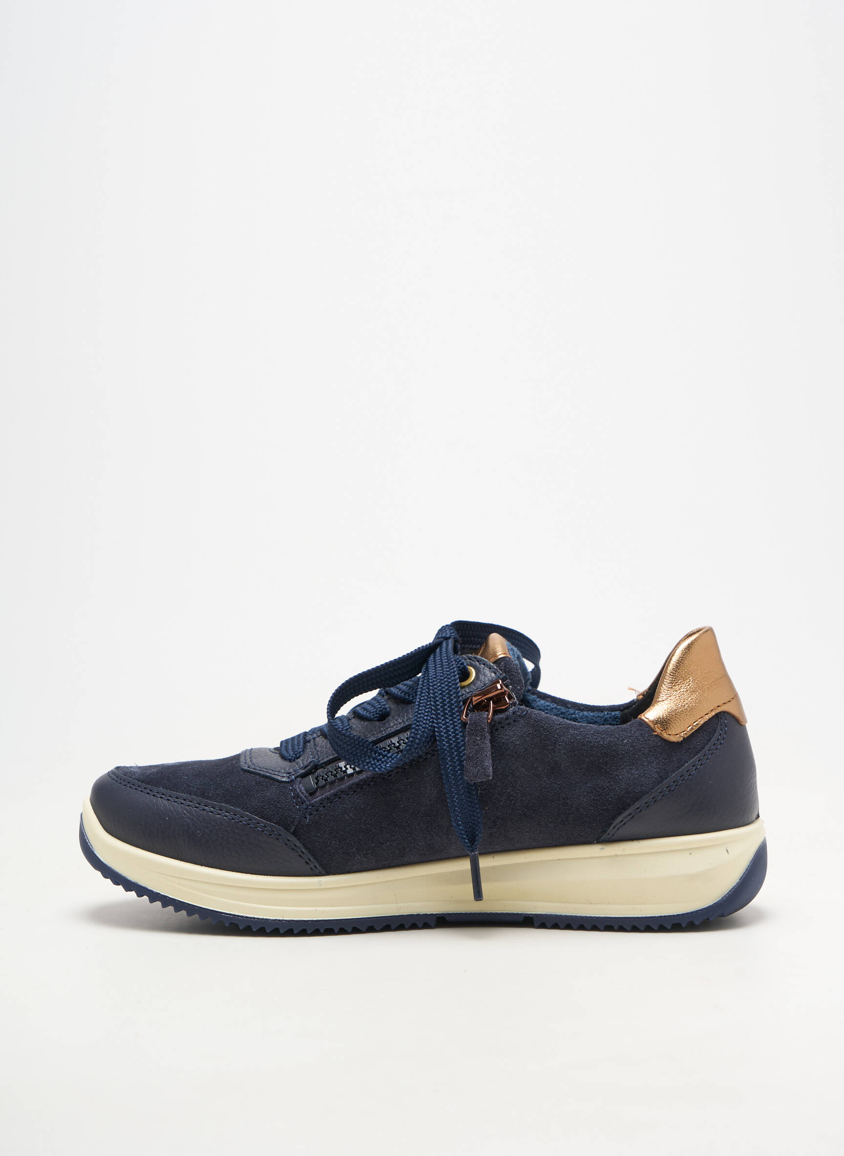 Baskets fermeture zip et lacets talon plat jusqu'à 3cm bleu ARA femme