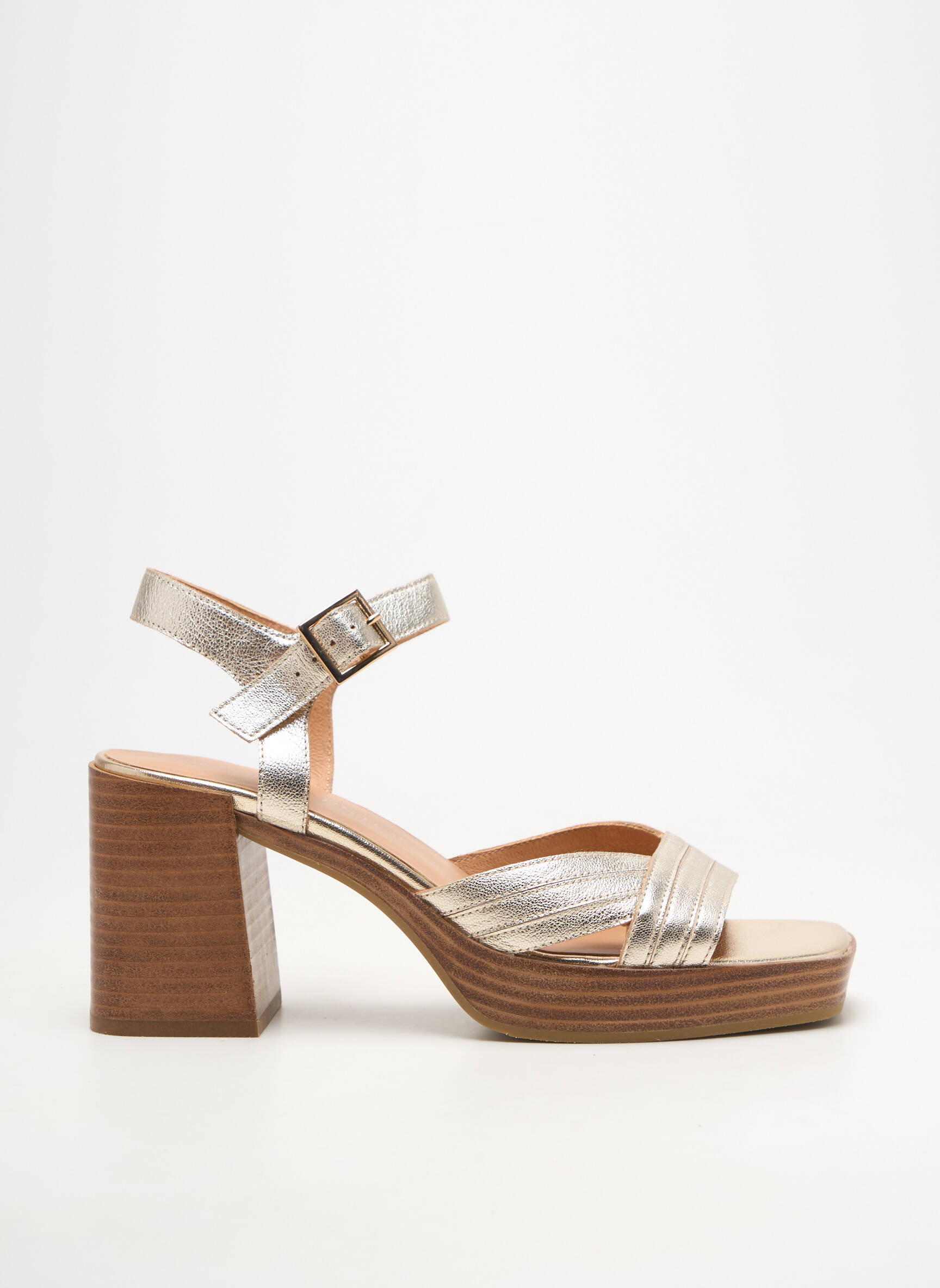 Sandales/nu pieds matière lisse talon de 7 à 9cm or EMILIE KARSTON femme