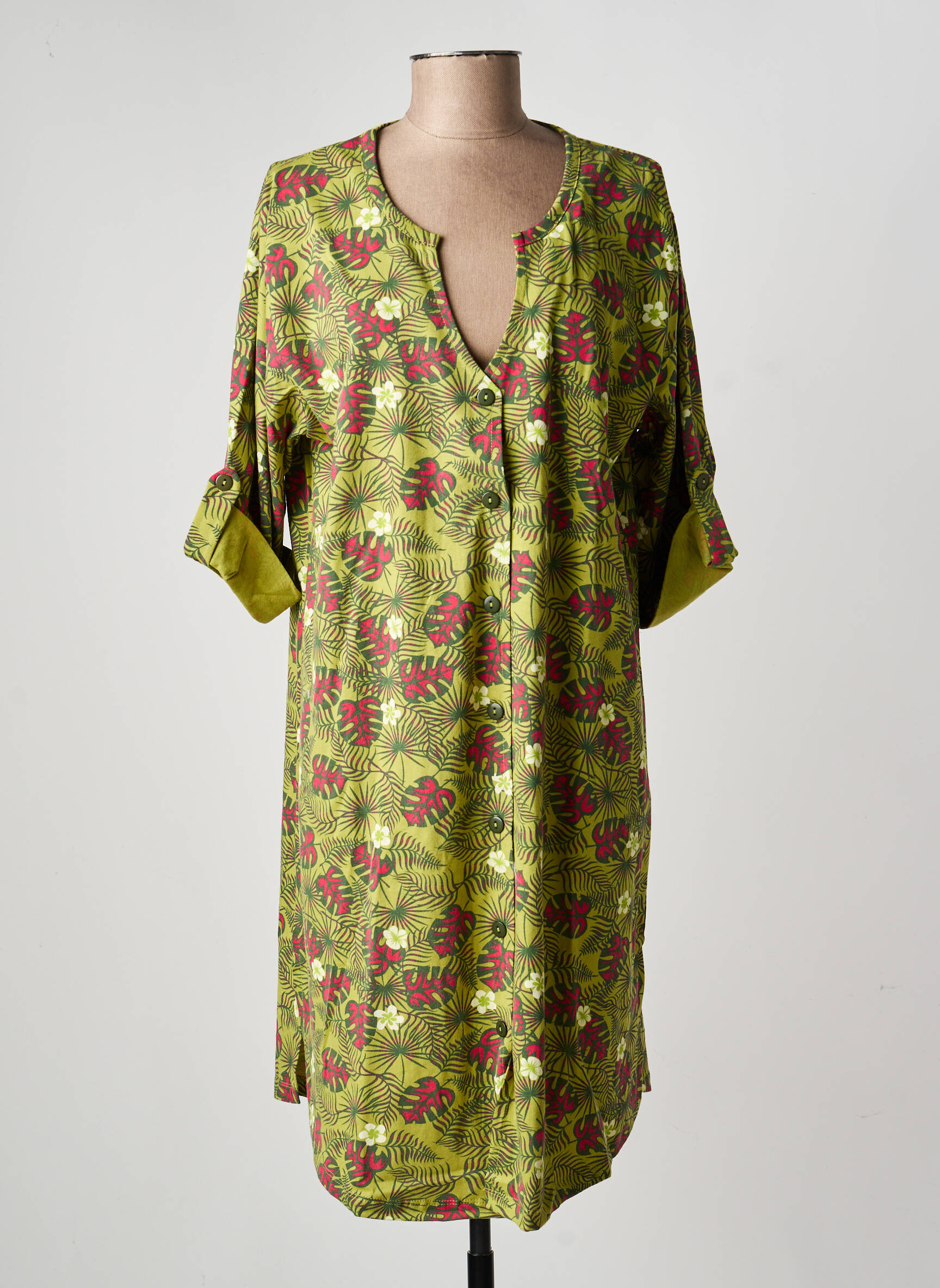 Chemise de nuit imprimé fleurs vert ROSE POMME femme