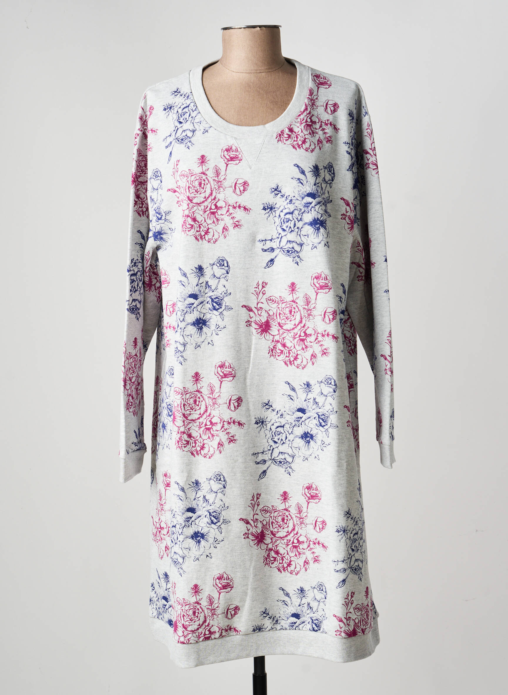 Chemise de nuit imprimé fleurs gris ROSE POMME femme