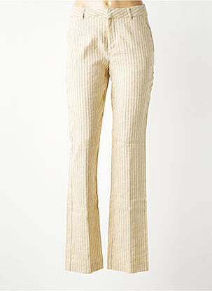 Pantalon flare fermeture zippée sous rabat avec crochet taille haute beige MKT STUDIO femme