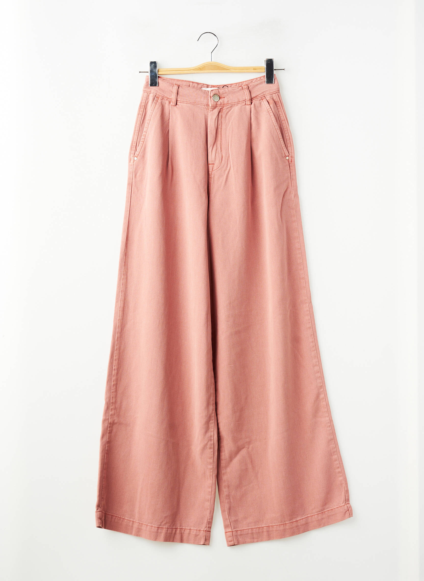 Pantalon large tissage popeline taille haute rose SUMMUM femme
