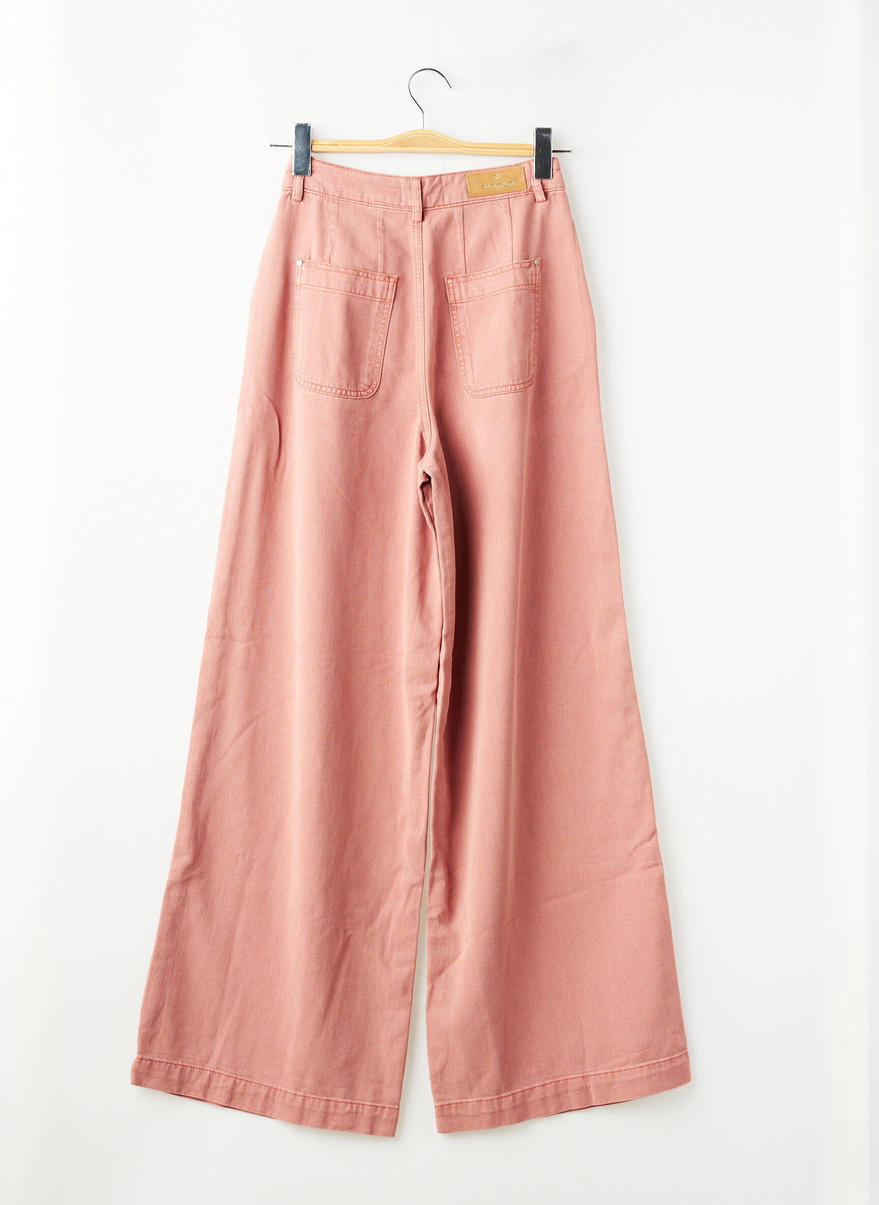 Pantalon large tissage popeline taille haute rose SUMMUM femme