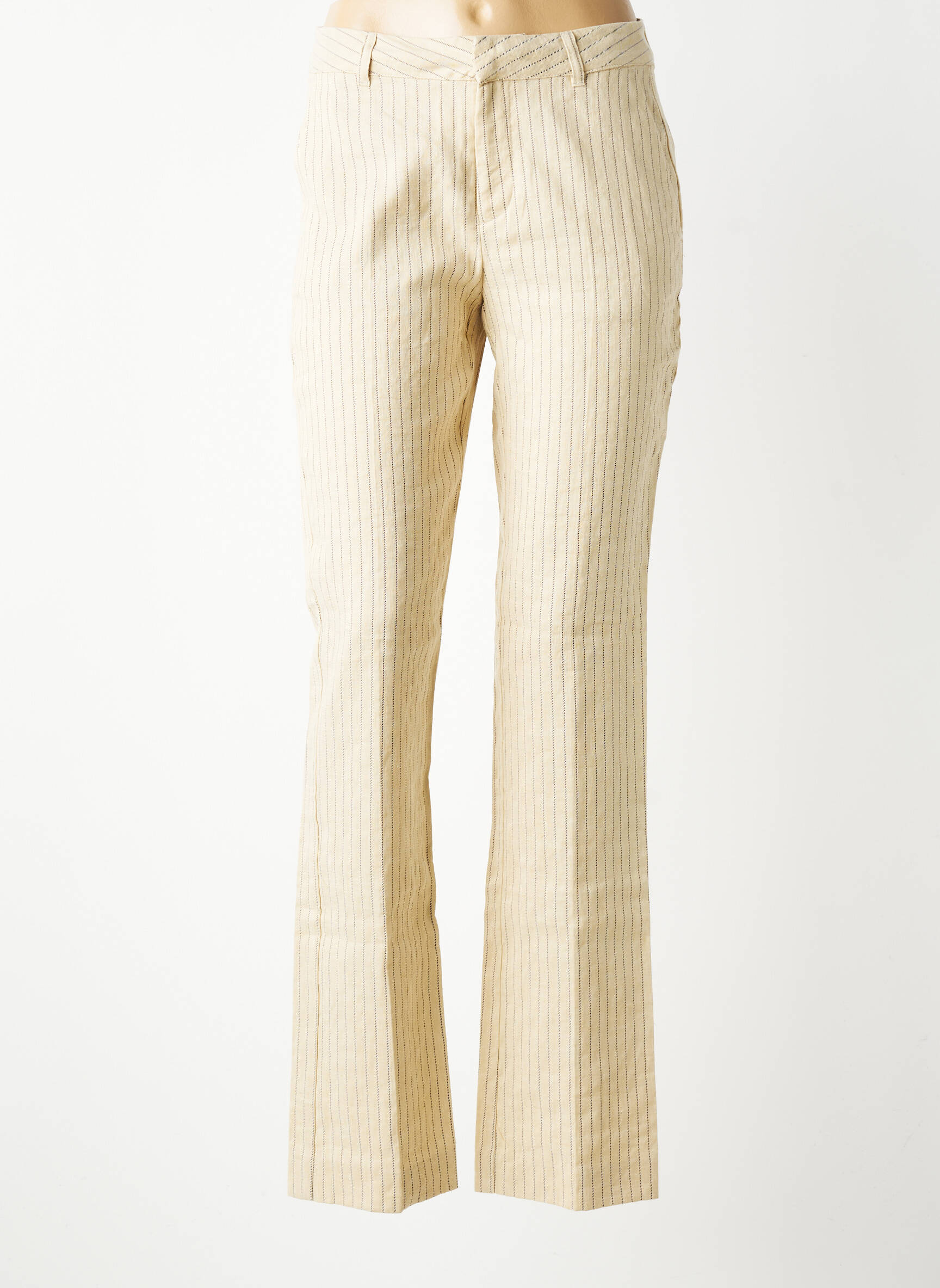 Pantalon flare fermeture zippée sous rabat avec crochet taille haute beige MKT STUDIO femme