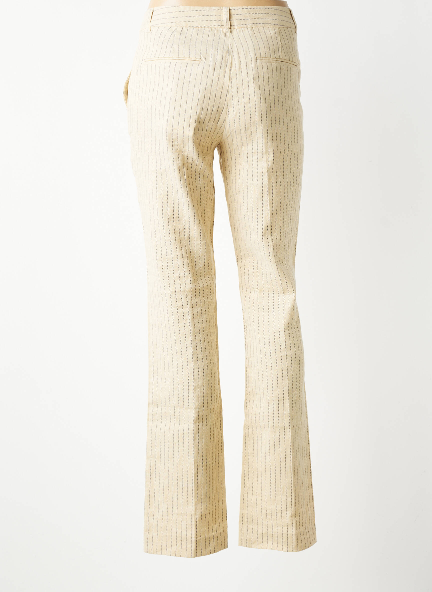 Pantalon flare fermeture zippée sous rabat avec crochet taille haute beige MKT STUDIO femme