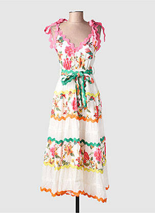 Robe longue imprimé fleurs sans manche blanc LILY ROSE femme