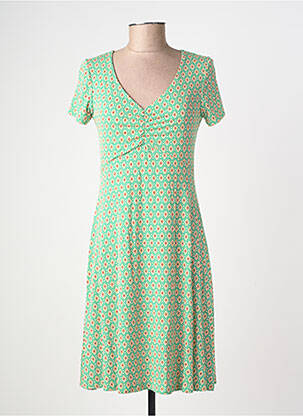 Robe mi-longue imprimé fantaisie manches courtes vert LINGAM femme