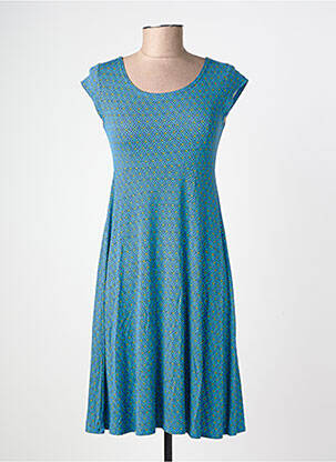Robe mi-longue imprimé fantaisie manches courtes bleu LINGAM femme