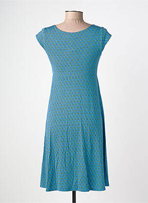 Robe mi-longue imprimé fantaisie manches courtes bleu LINGAM femme