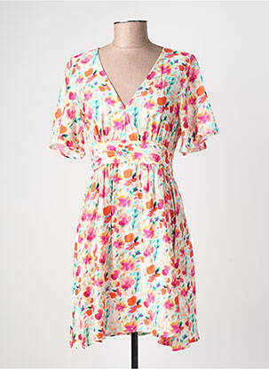 Robe mi-longue manches courtes manches courtes blanc CERISE BLUE femme