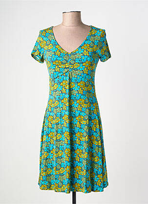 Robe mi-longue imprimé fantaisie manches courtes vert LINGAM femme