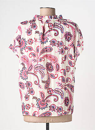 Top imprimé fantaisie manches courtes blanc BY ONE femme