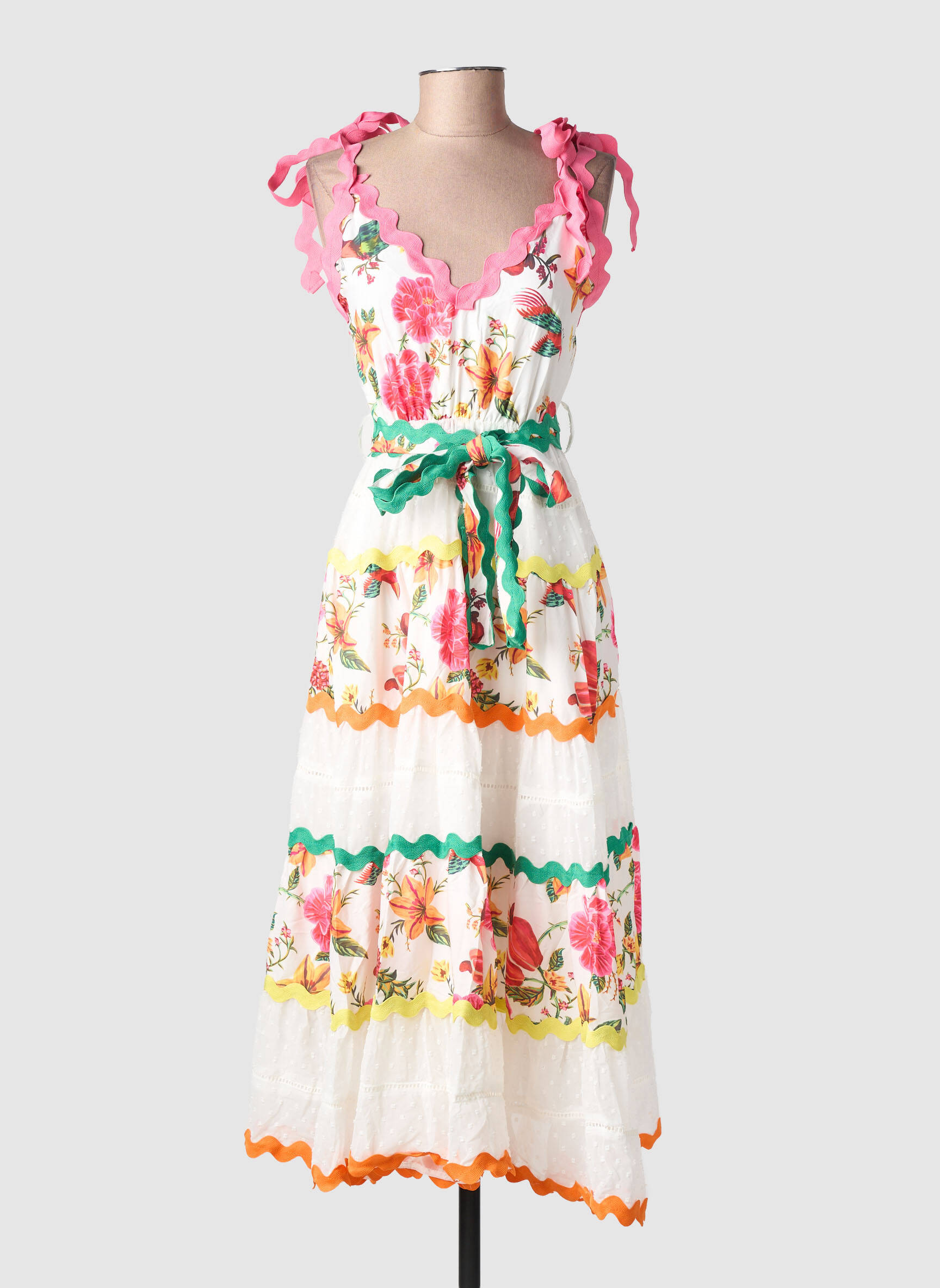Robe longue imprimé fleurs sans manche blanc LILY ROSE femme