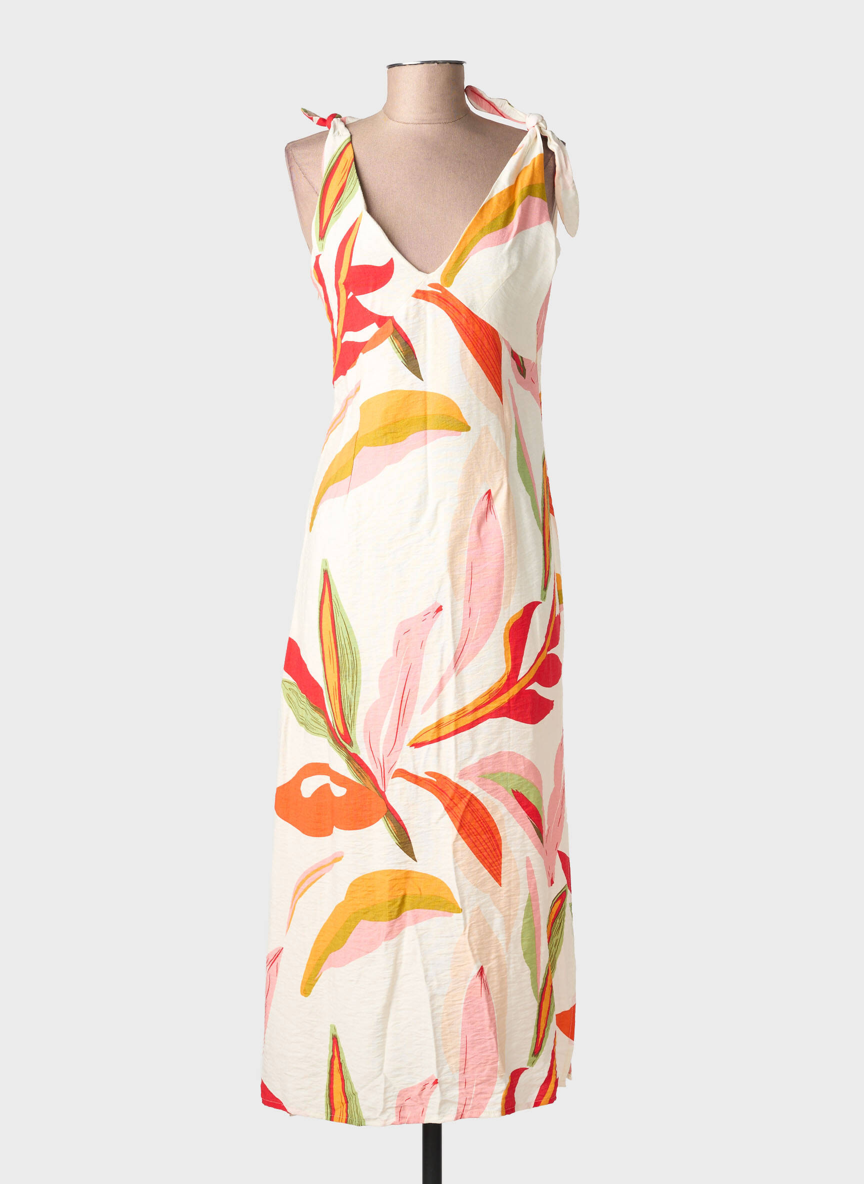 Robe longue imprimé fantaisie sans manche beige CERISE BLUE femme
