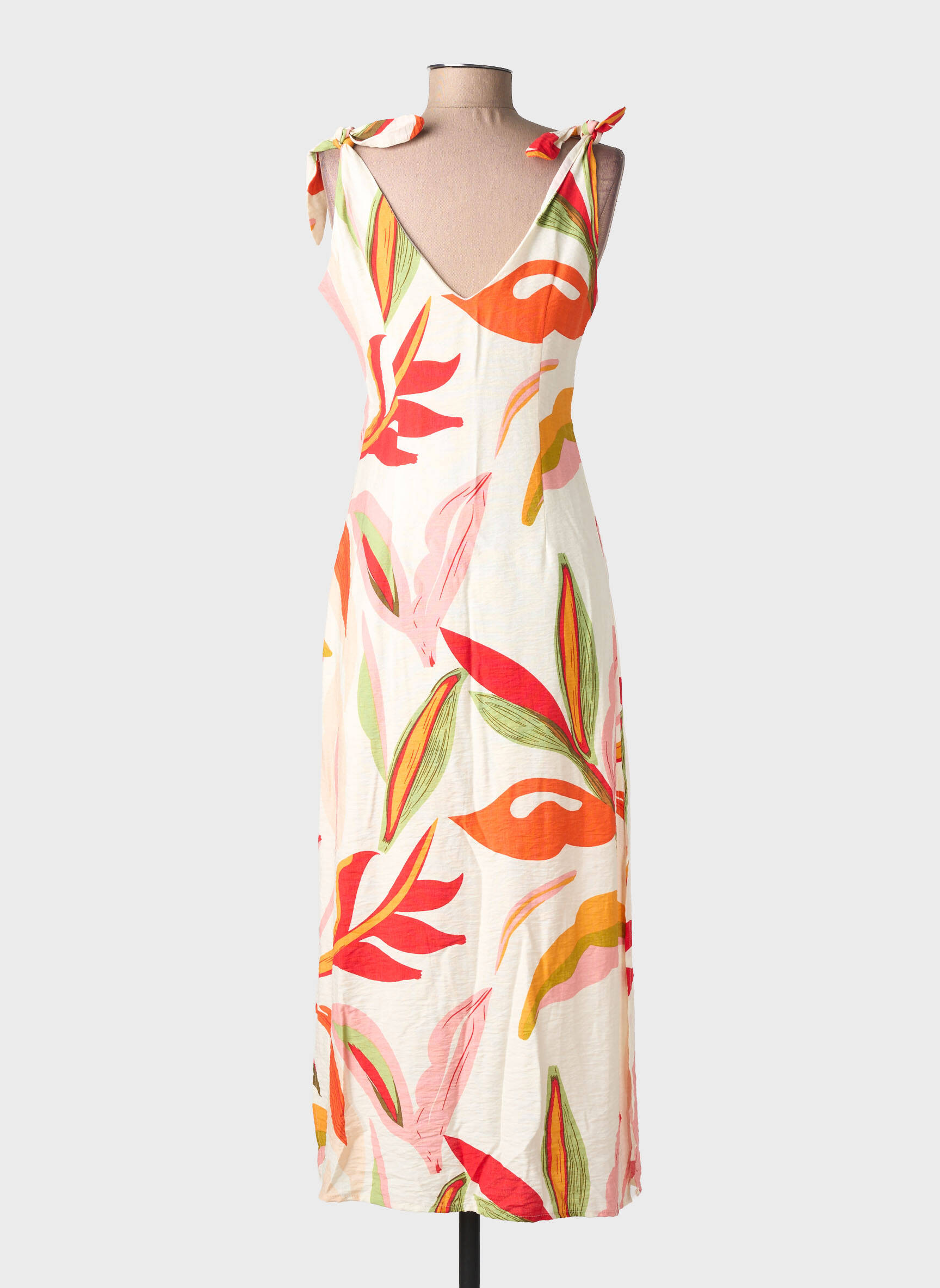 Robe longue imprimé fantaisie sans manche beige CERISE BLUE femme