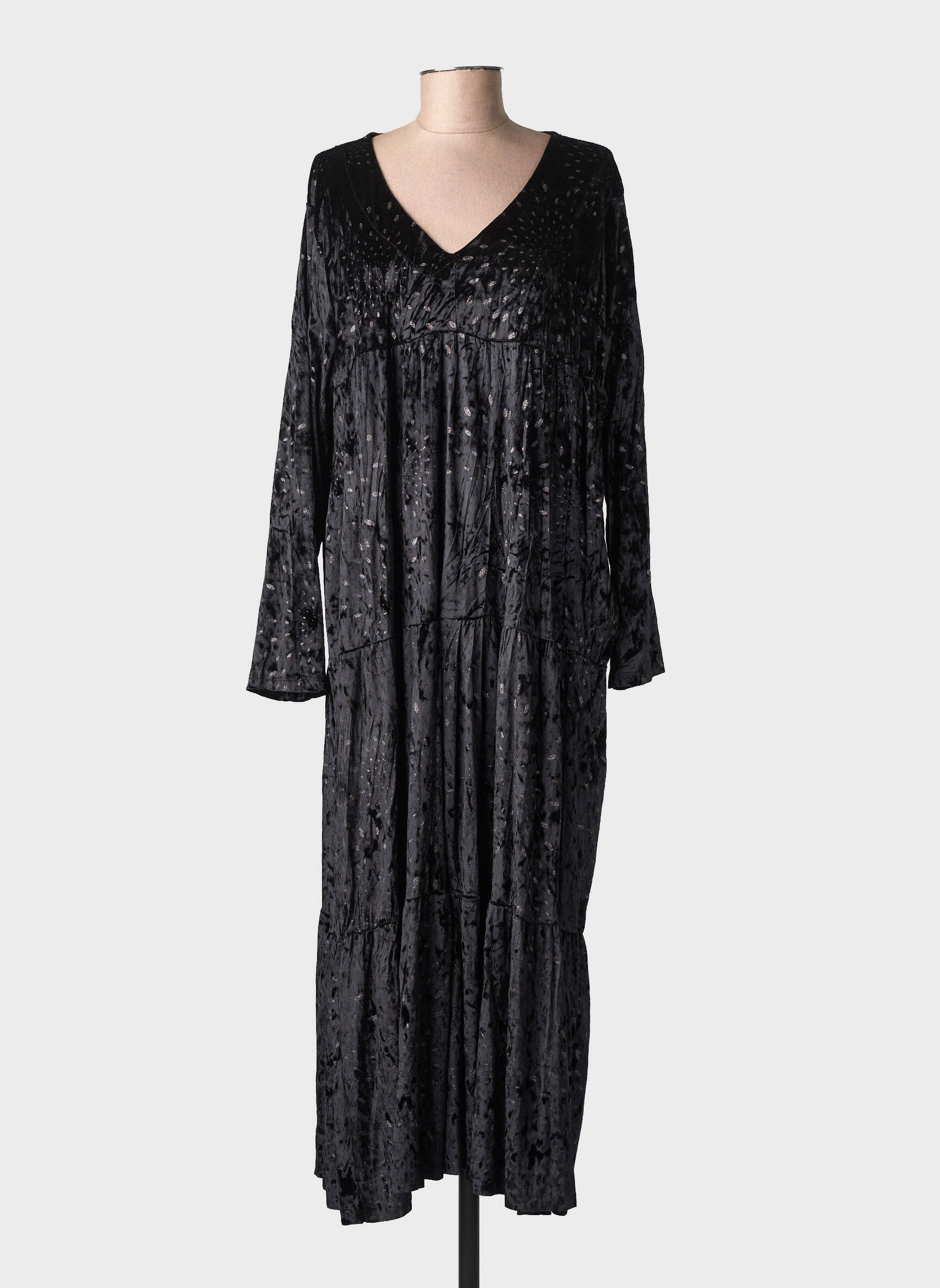 Robe longue manches longues manches longues noir PIMENT ROUGE femme
