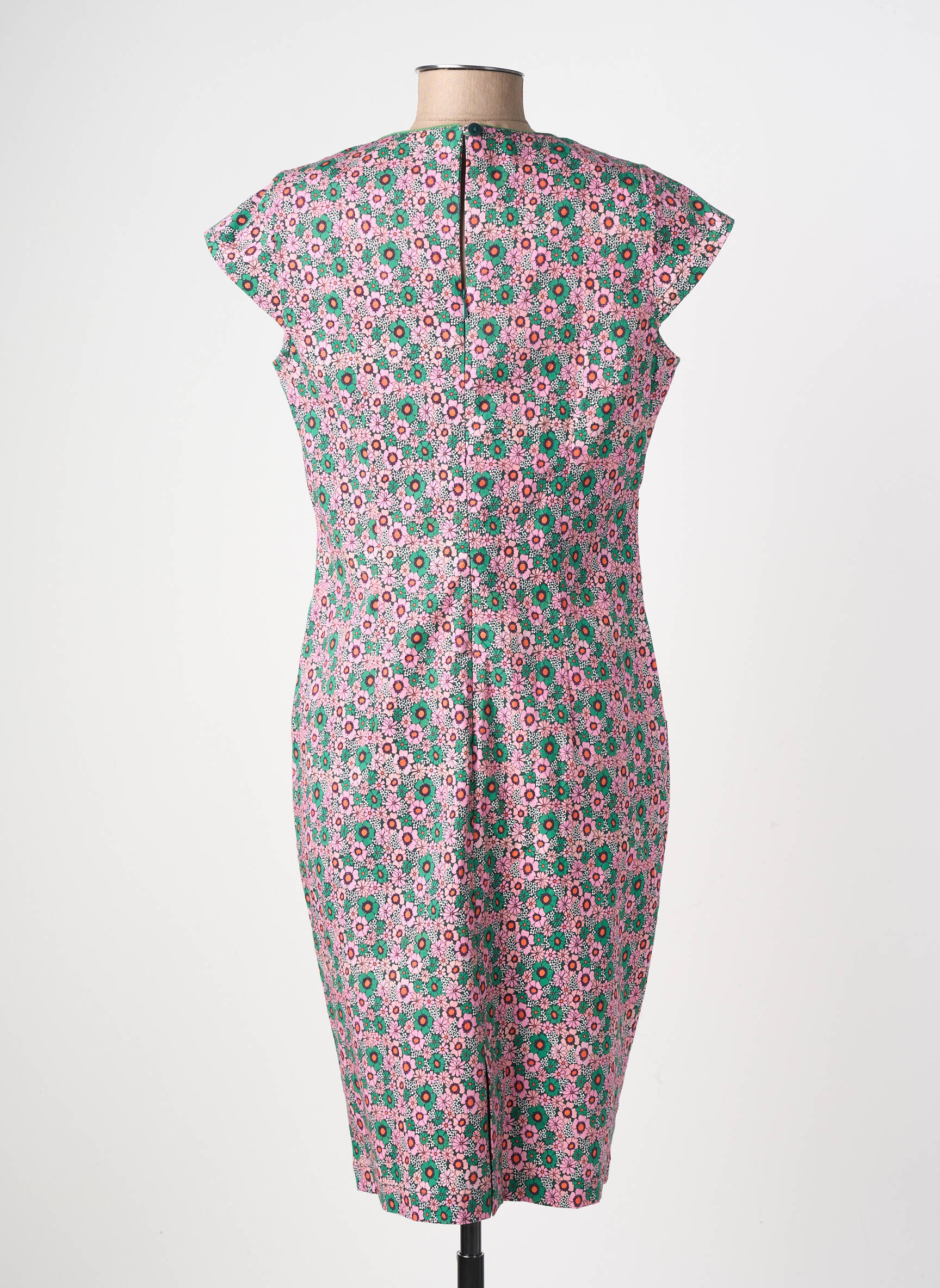 Robe mi-longue imprimé fleurs manches courtes vert PRINCESSE NOMADE femme