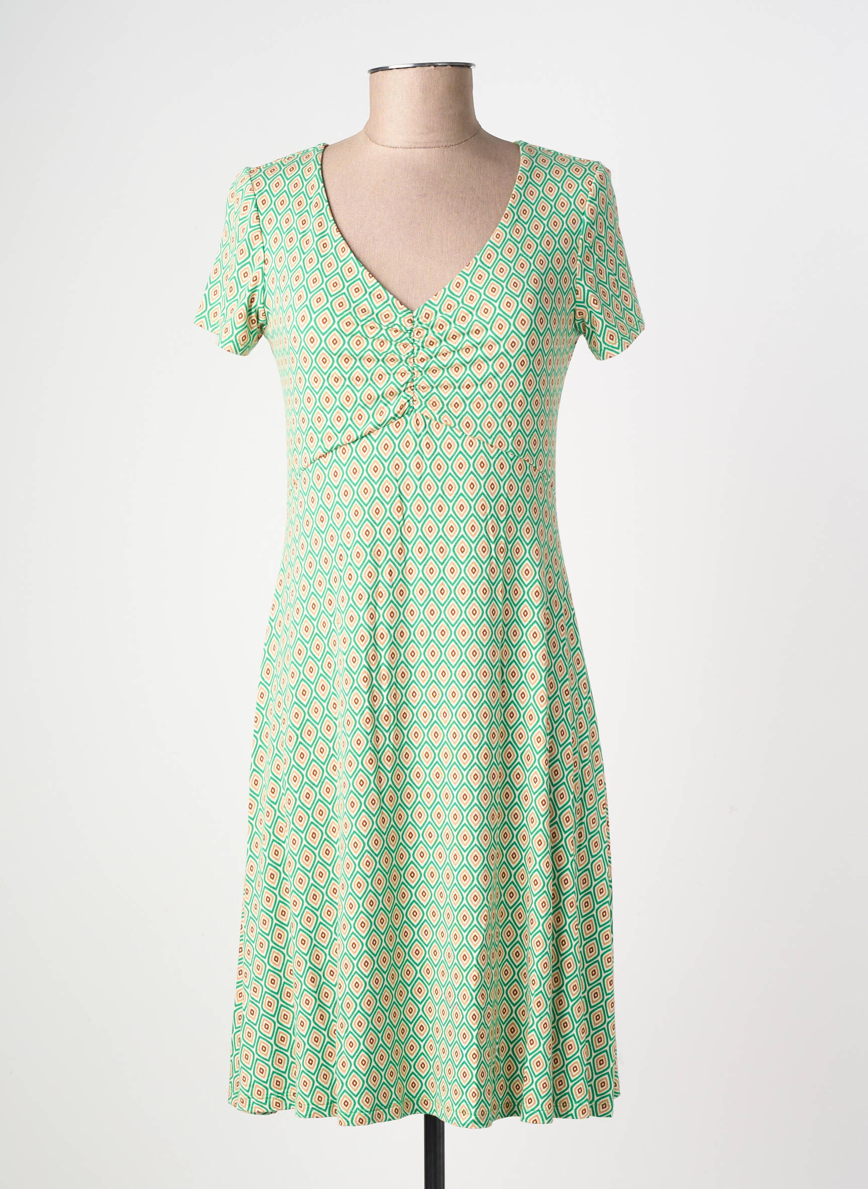 Robe mi-longue imprimé fantaisie manches courtes vert LINGAM femme