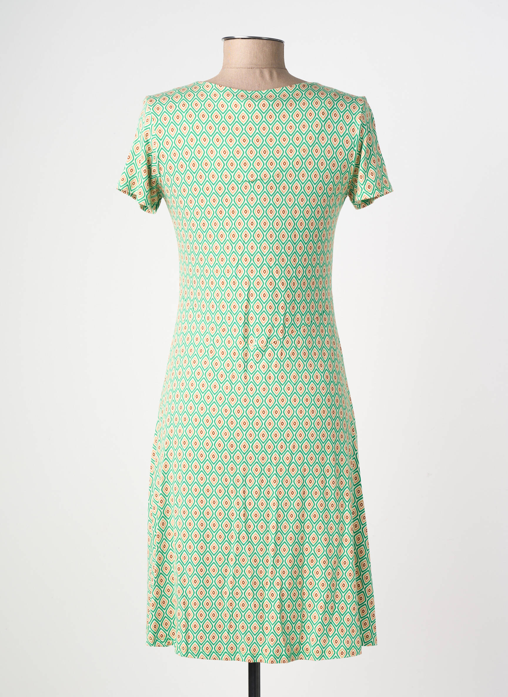 Robe mi-longue imprimé fantaisie manches courtes vert LINGAM femme