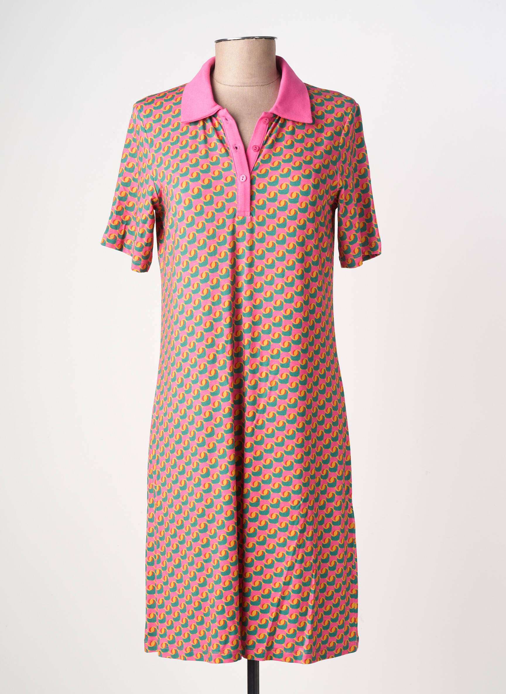 Robe mi-longue imprimé fantaisie manches courtes rose PRINCESSE NOMADE femme