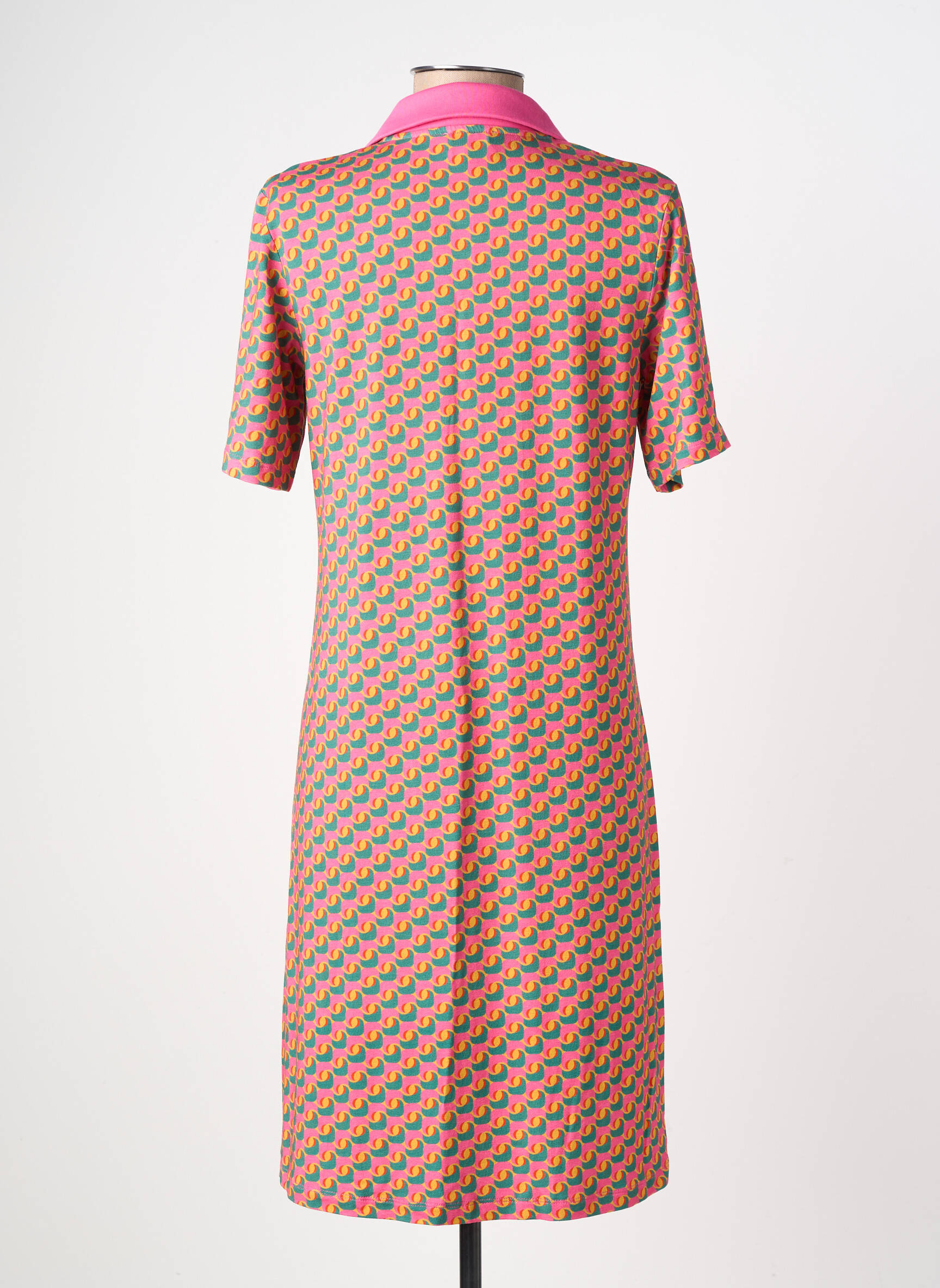 Robe mi-longue imprimé fantaisie manches courtes rose PRINCESSE NOMADE femme
