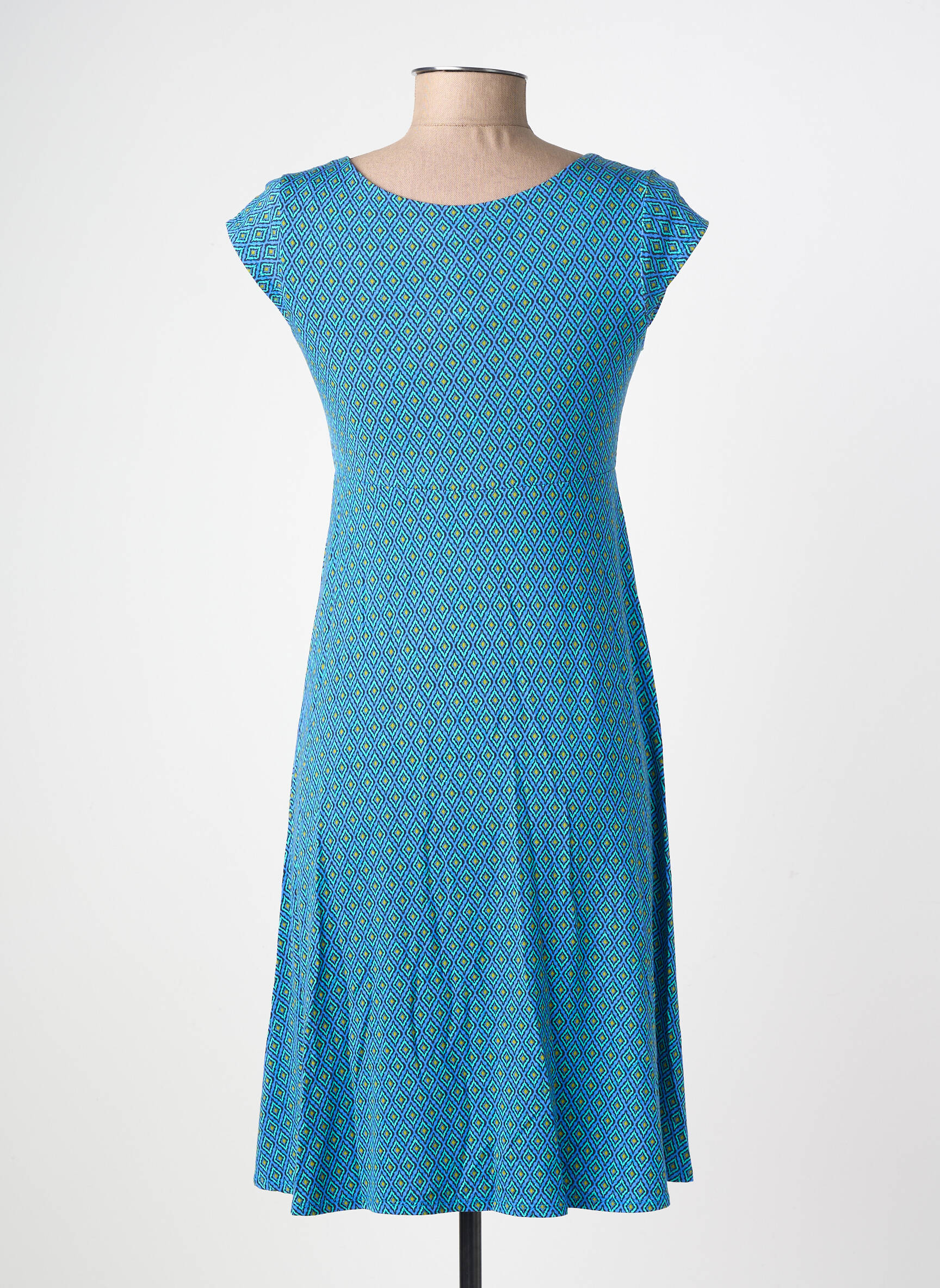 Robe mi-longue imprimé fantaisie manches courtes bleu LINGAM femme