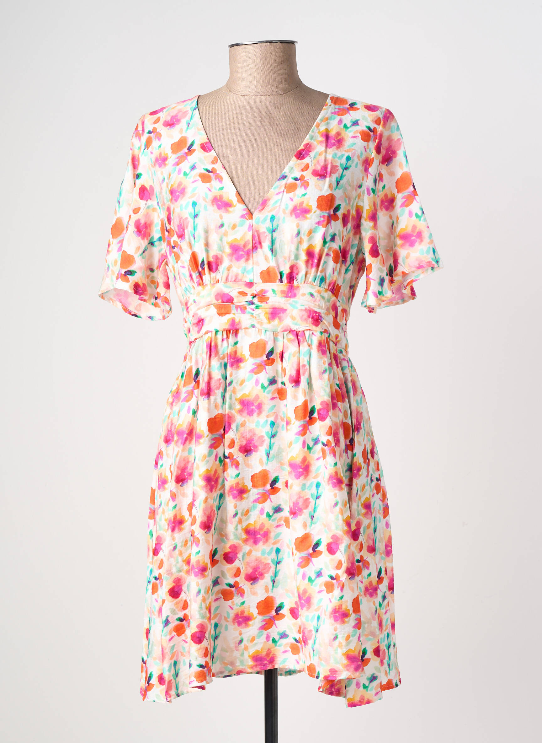 Robe mi-longue manches courtes manches courtes blanc CERISE BLUE femme