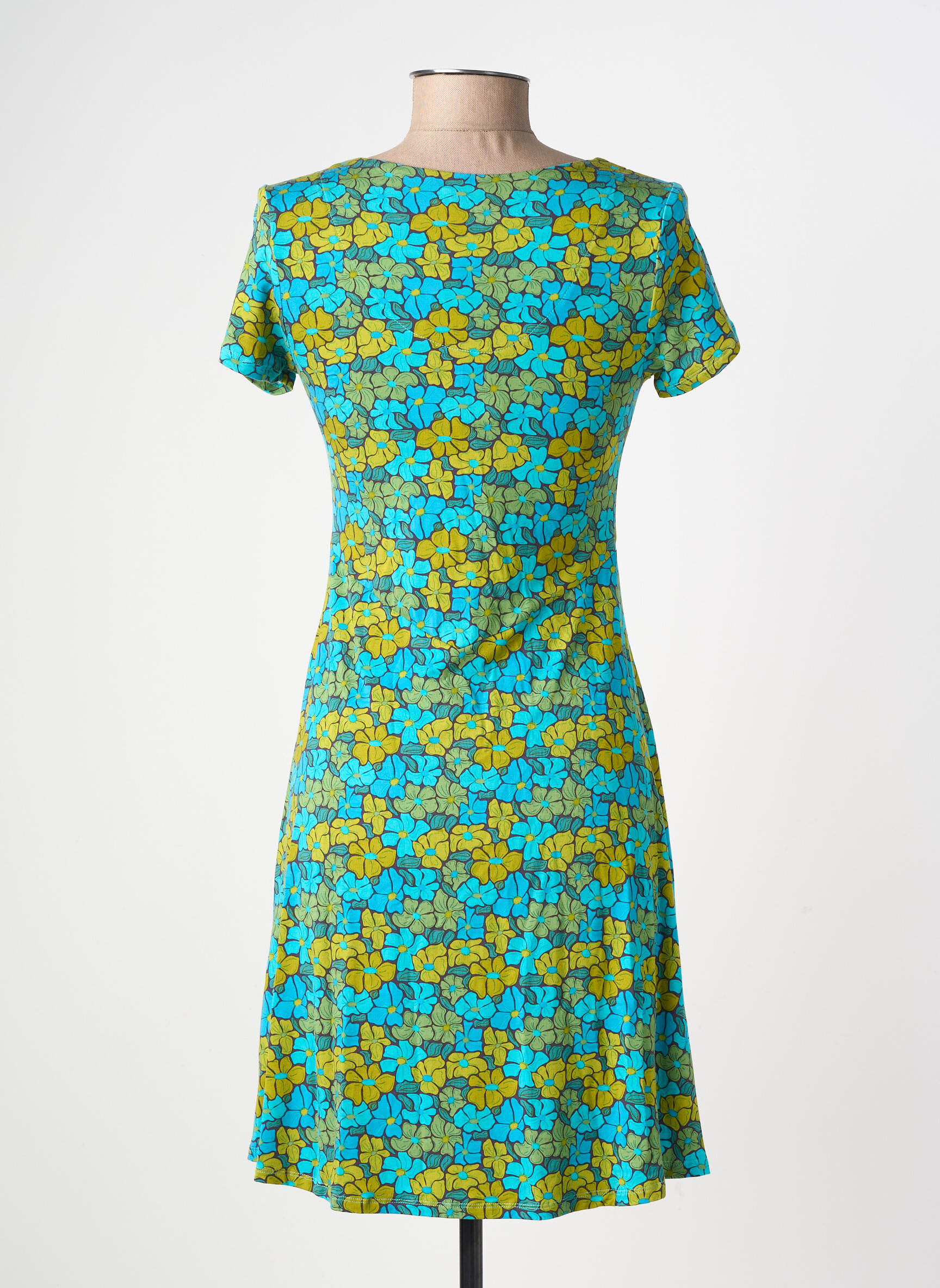 Robe mi-longue imprimé fantaisie manches courtes vert LINGAM femme